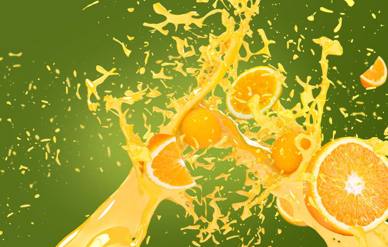 orange slices, juice, green background, HD Desktop Wallpaper