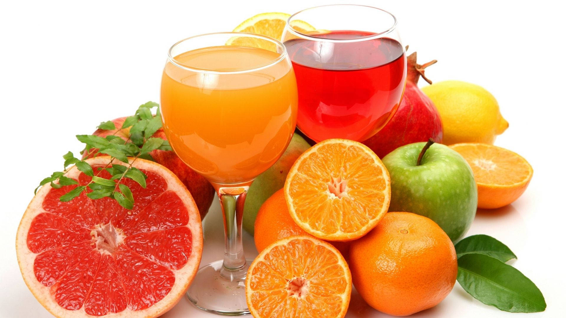 Oranges, citrus fruits, glasses of juice, Full HD Desktop Wallpaper