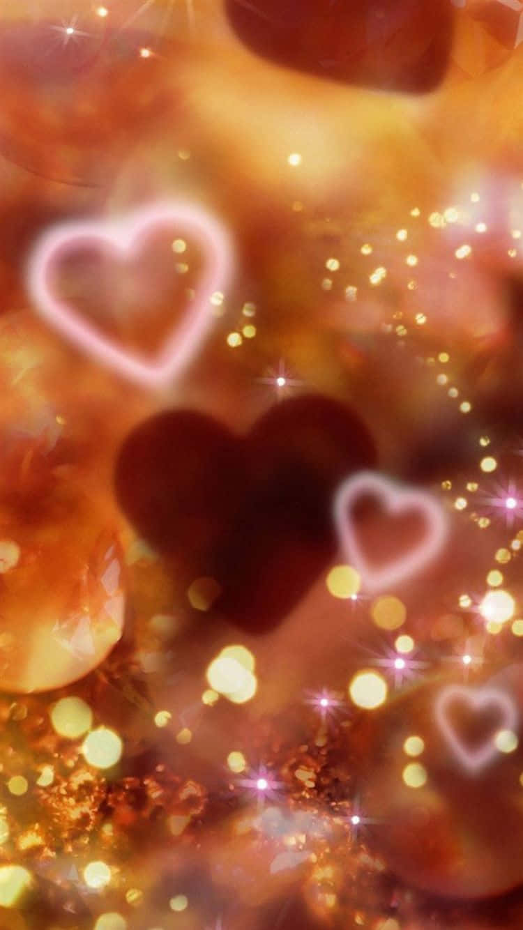 Orange Glitter Heart, glowing hearts, golden sparkles, HD Phone Wallpaper