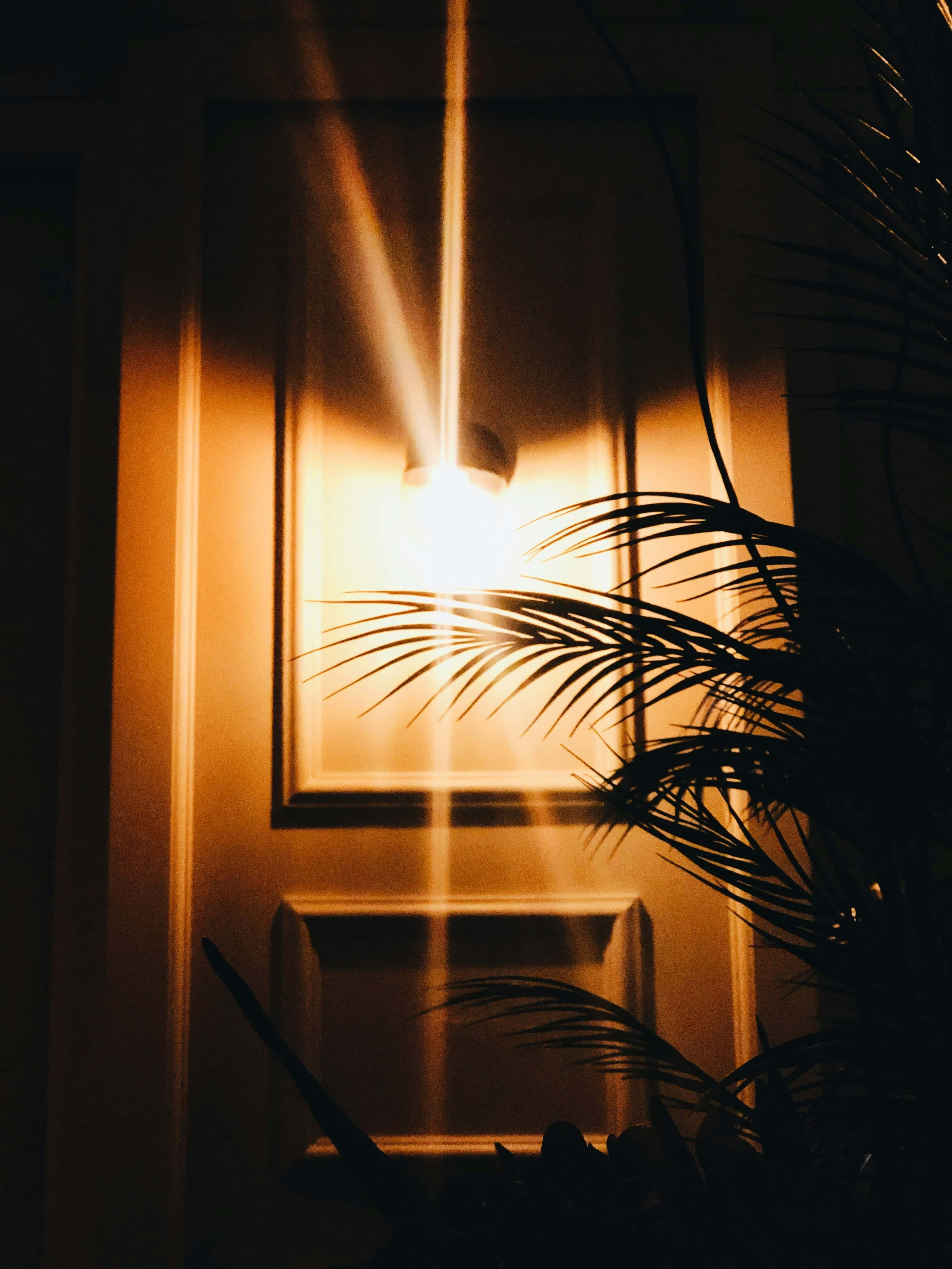 Orange Grunge Aesthetic, golden light beams, doorway, 4K Phone Wallpaper
