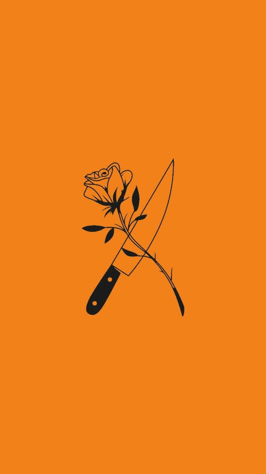 Orange Grunge Rose Knife Aesthetic, rose, knife, HD Phone Wallpaper
