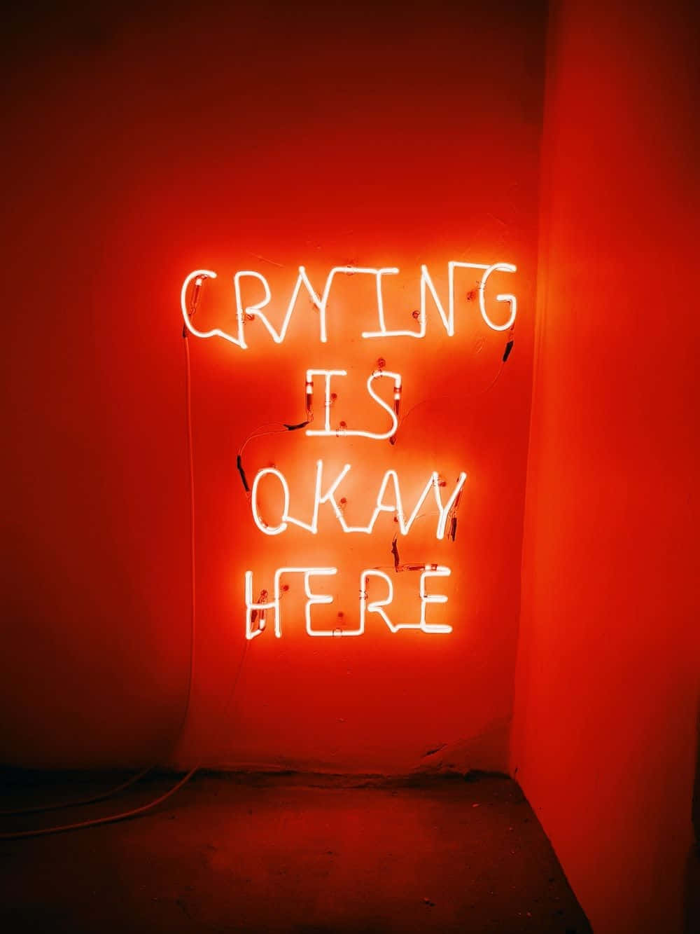 Orange Grunge Crying Neon Sign, crying is okay, glowing white neon sign, HD Phone Wallpaper