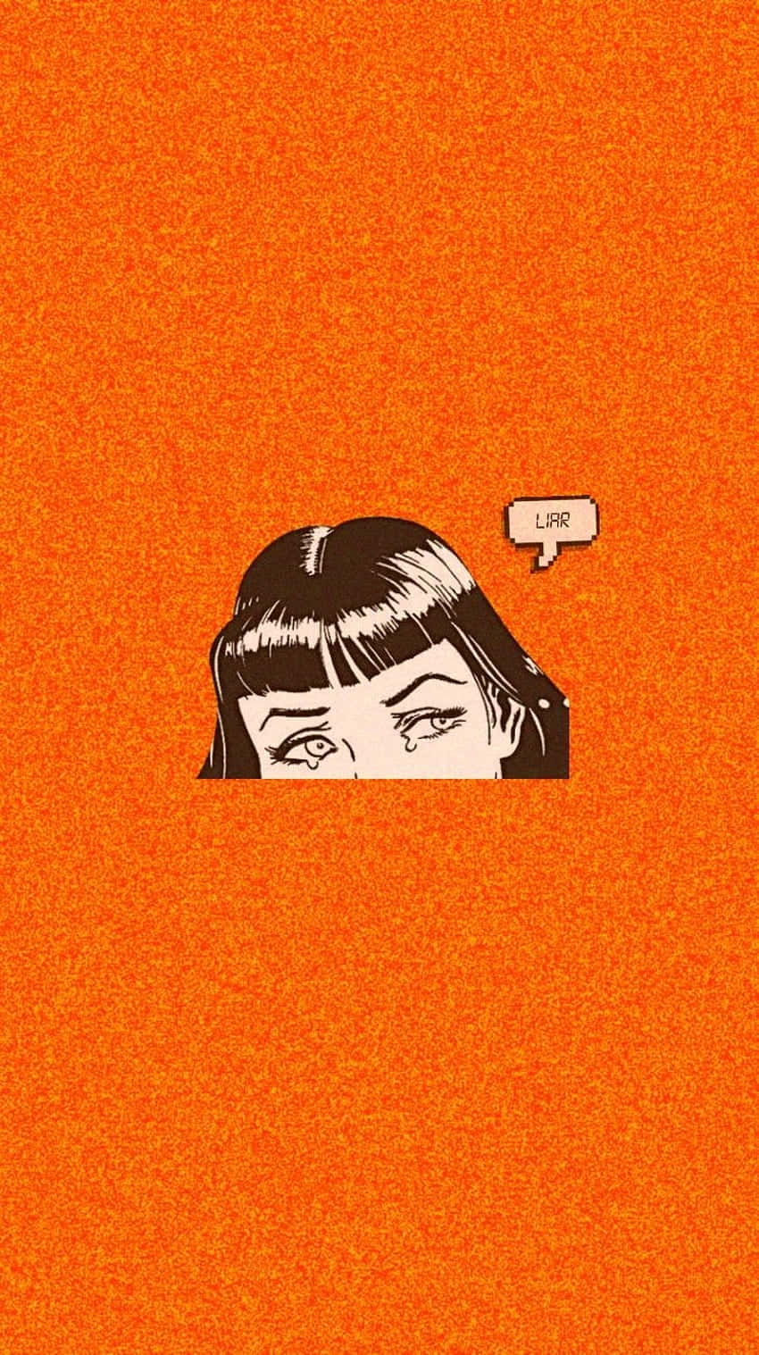 orange grunge aesthetic, pixel-art girl, bangs, HD Phone Wallpaper