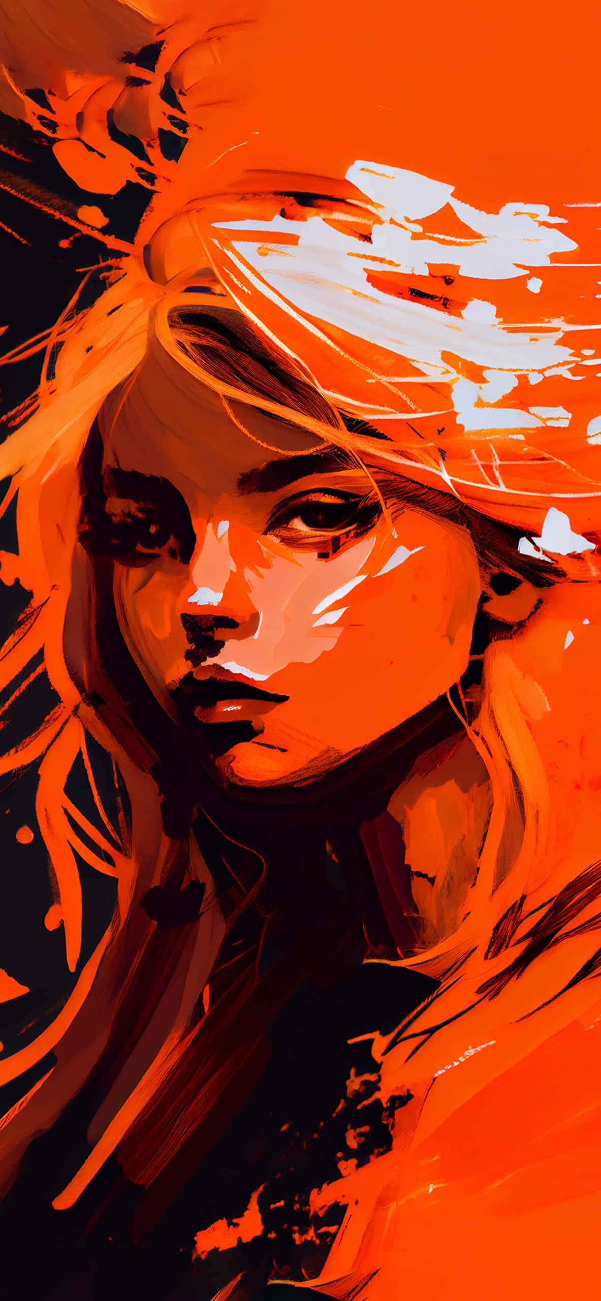 orange grunge artistic portrait, woman, flowing hair, 2K Phone Wallpaper
