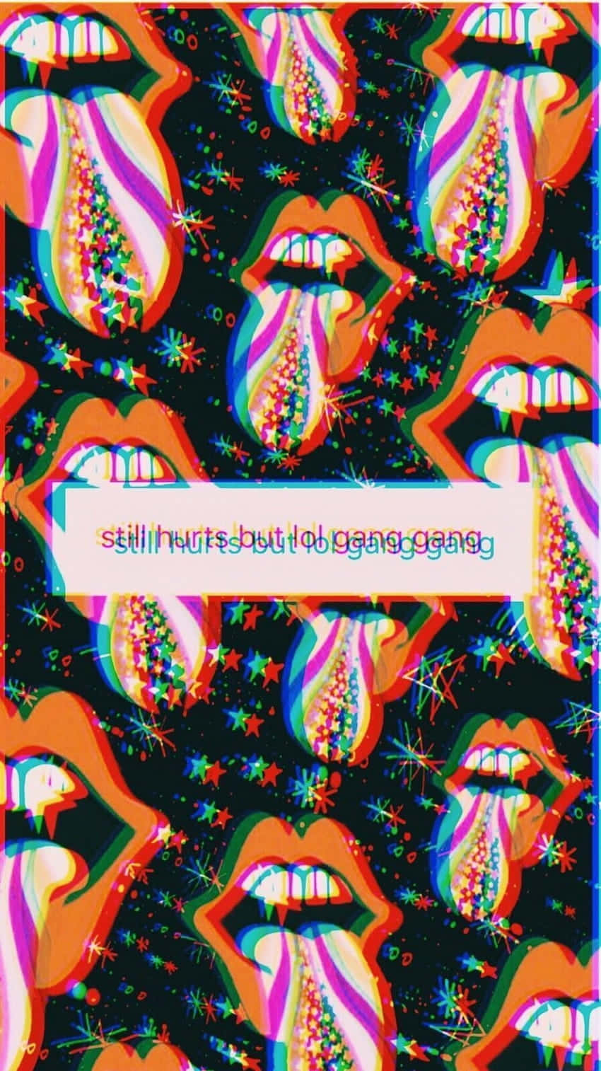 Psychedelic Orange Lips Pattern, rainbow tongues, starbursts, HD Phone Wallpaper