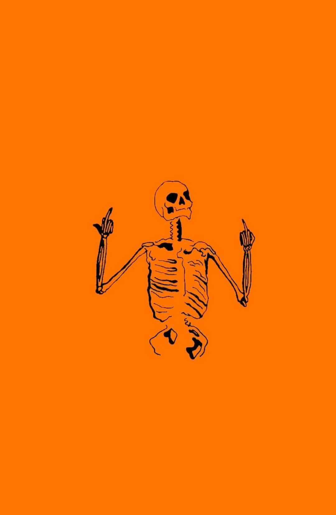 orange skeleton grunge aesthetic, skeleton, two middle fingers, HD Phone Wallpaper