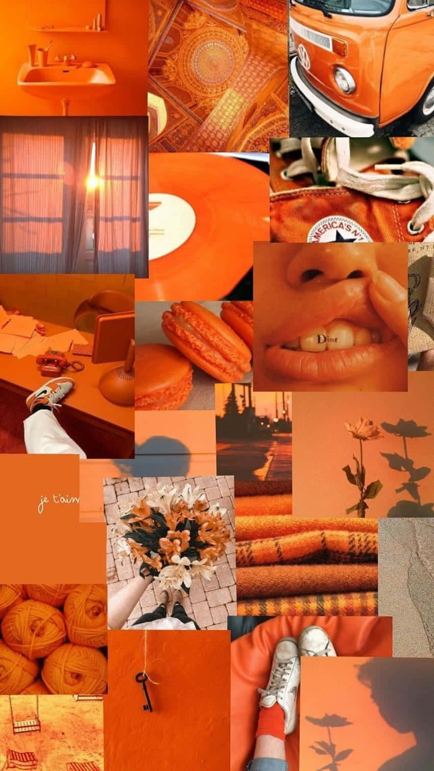 orange grunge aesthetic, vintage van, macarons, HD Phone Wallpaper