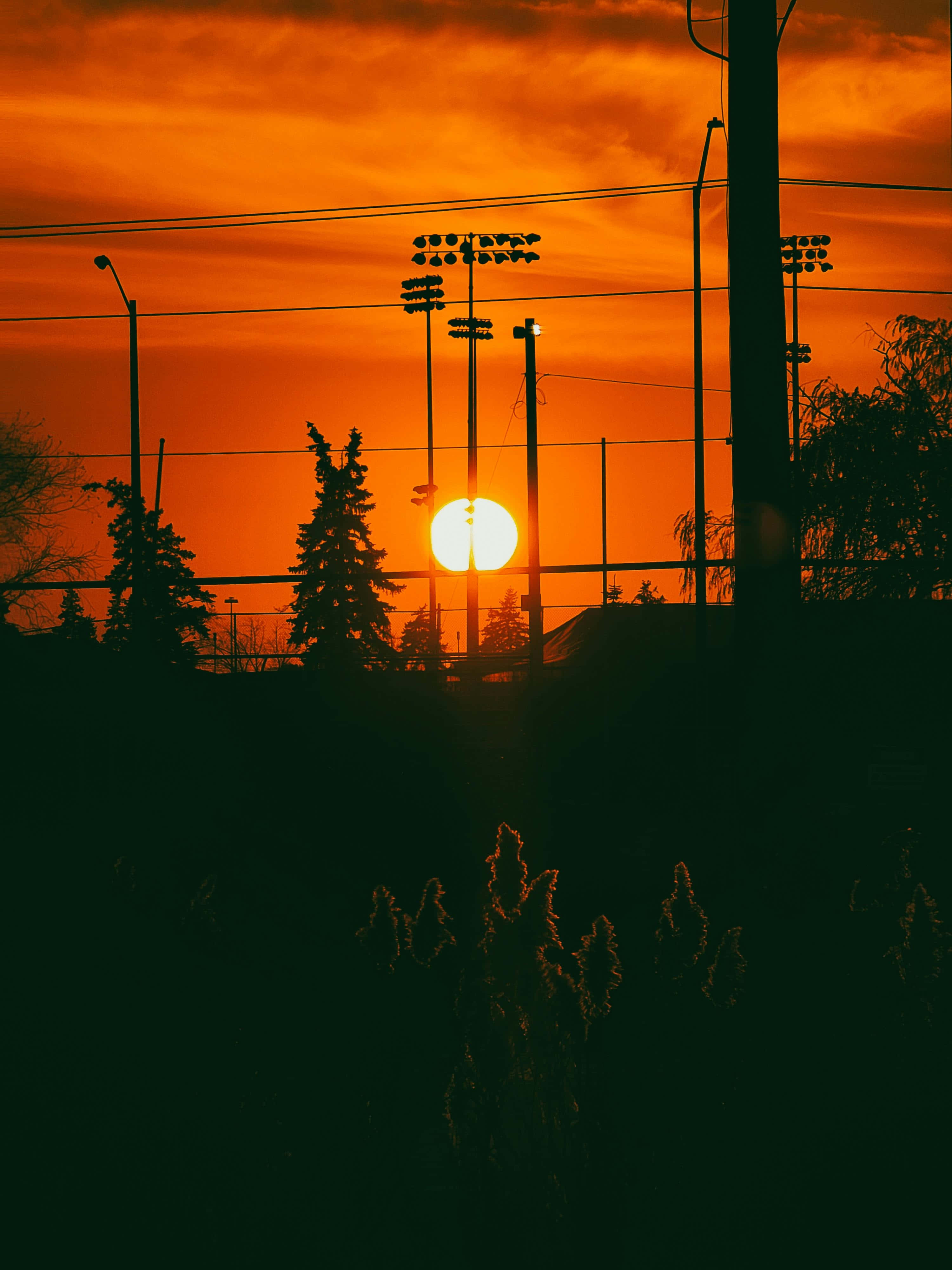 Orange Sunset, Silhouette, Urban Landscape, 4K Phone Wallpaper