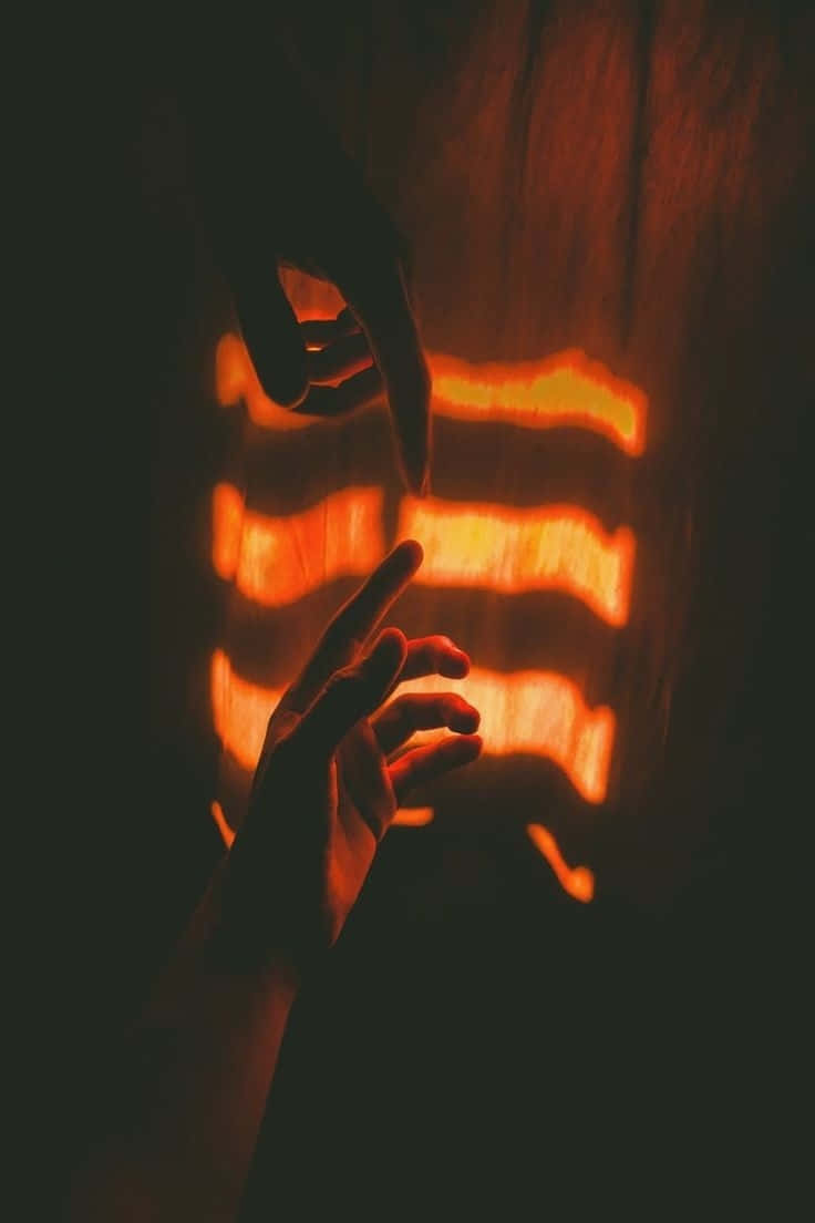 Orange Glow Hands, Grunge Aesthetic, glowing orange horizontal stripes, SD Phone Wallpaper