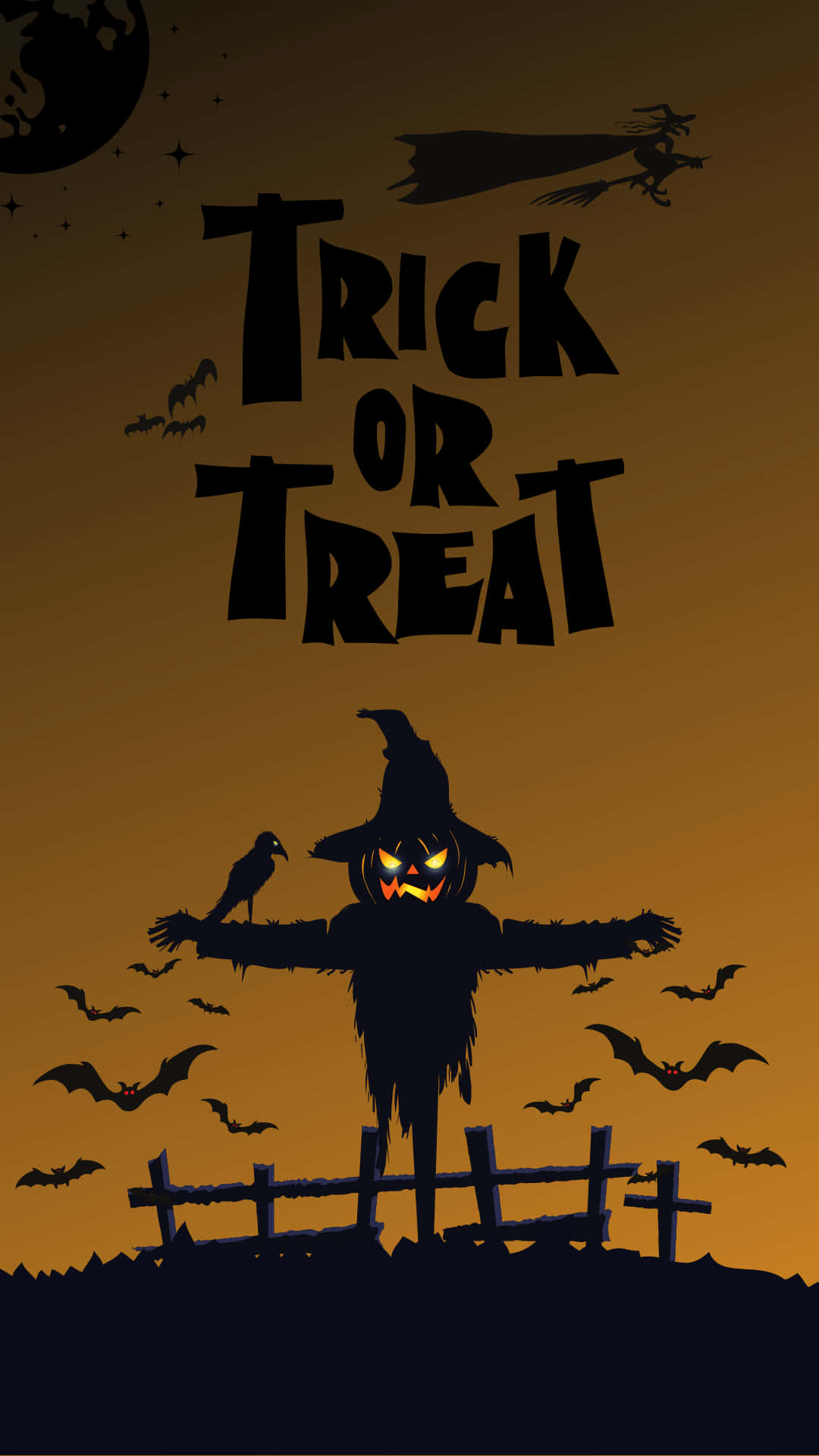 orange sky, jack-o'-lantern scarecrow, fence, Full HD Phone Wallpaper