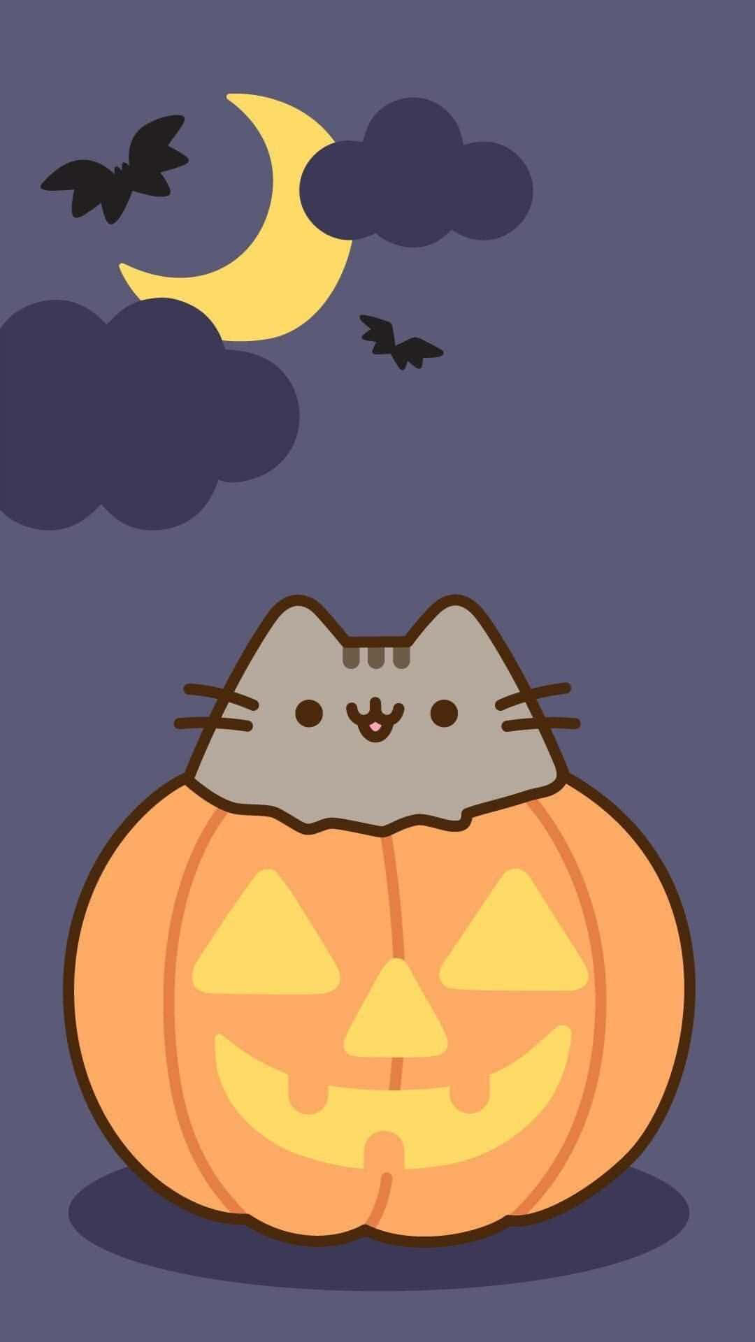 orange halloween, jack-o-lantern, crescent moon, Full HD Phone Wallpaper