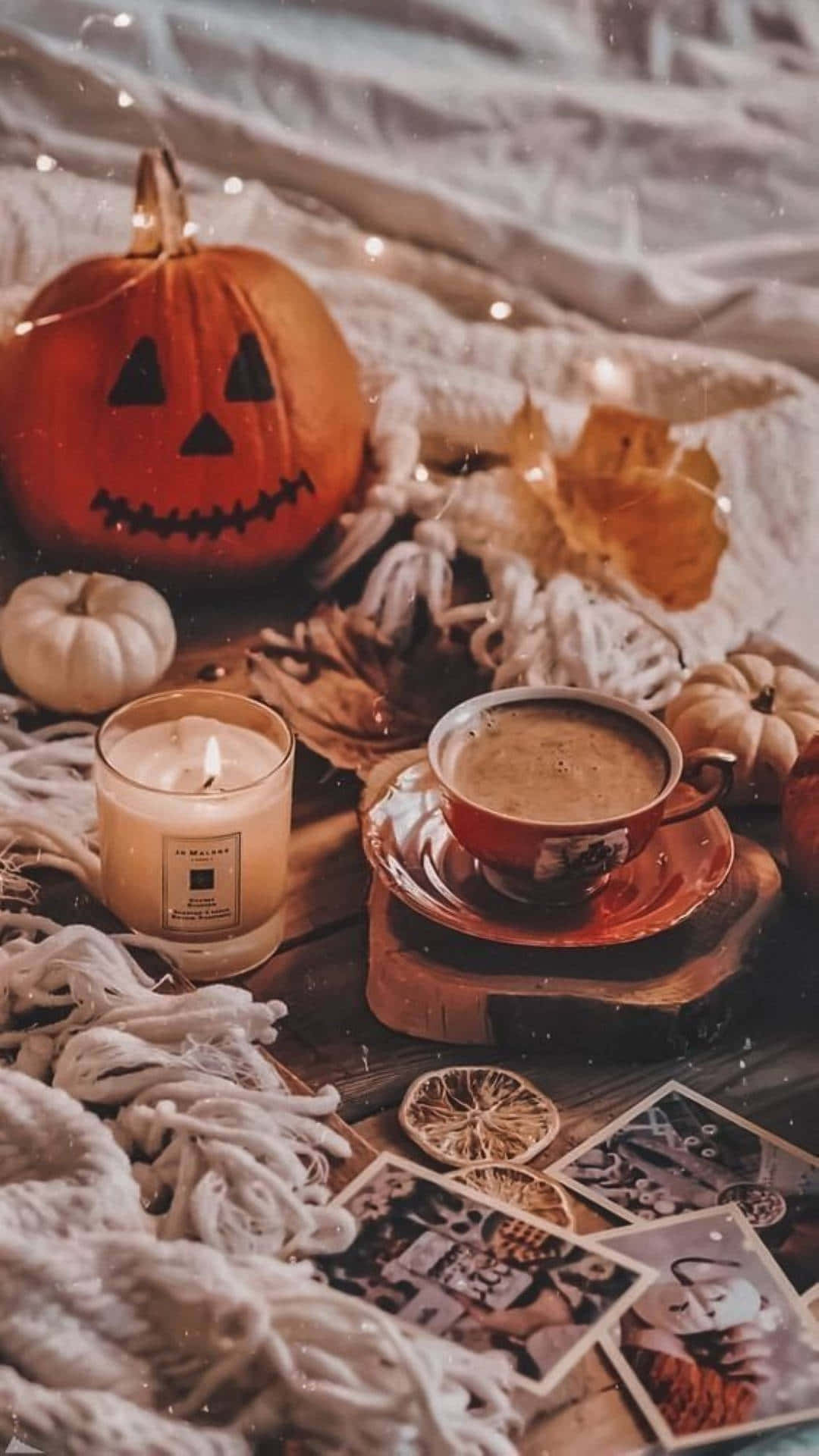orange Halloween, carved pumpkin, candle, Full HD Phone Wallpaper