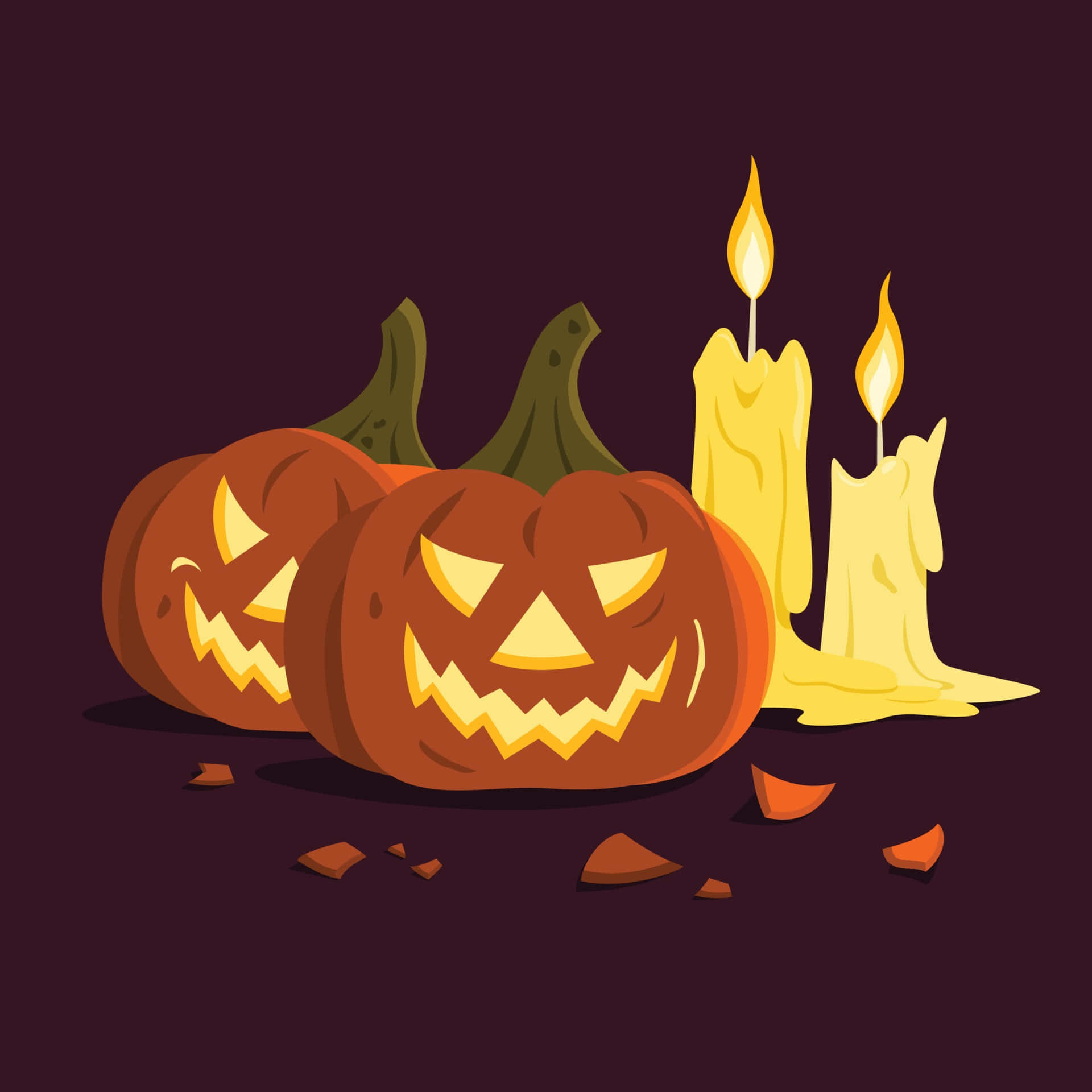 orange theme, jack-o'-lanterns, glowing faces, Full HD Desktop Wallpaper