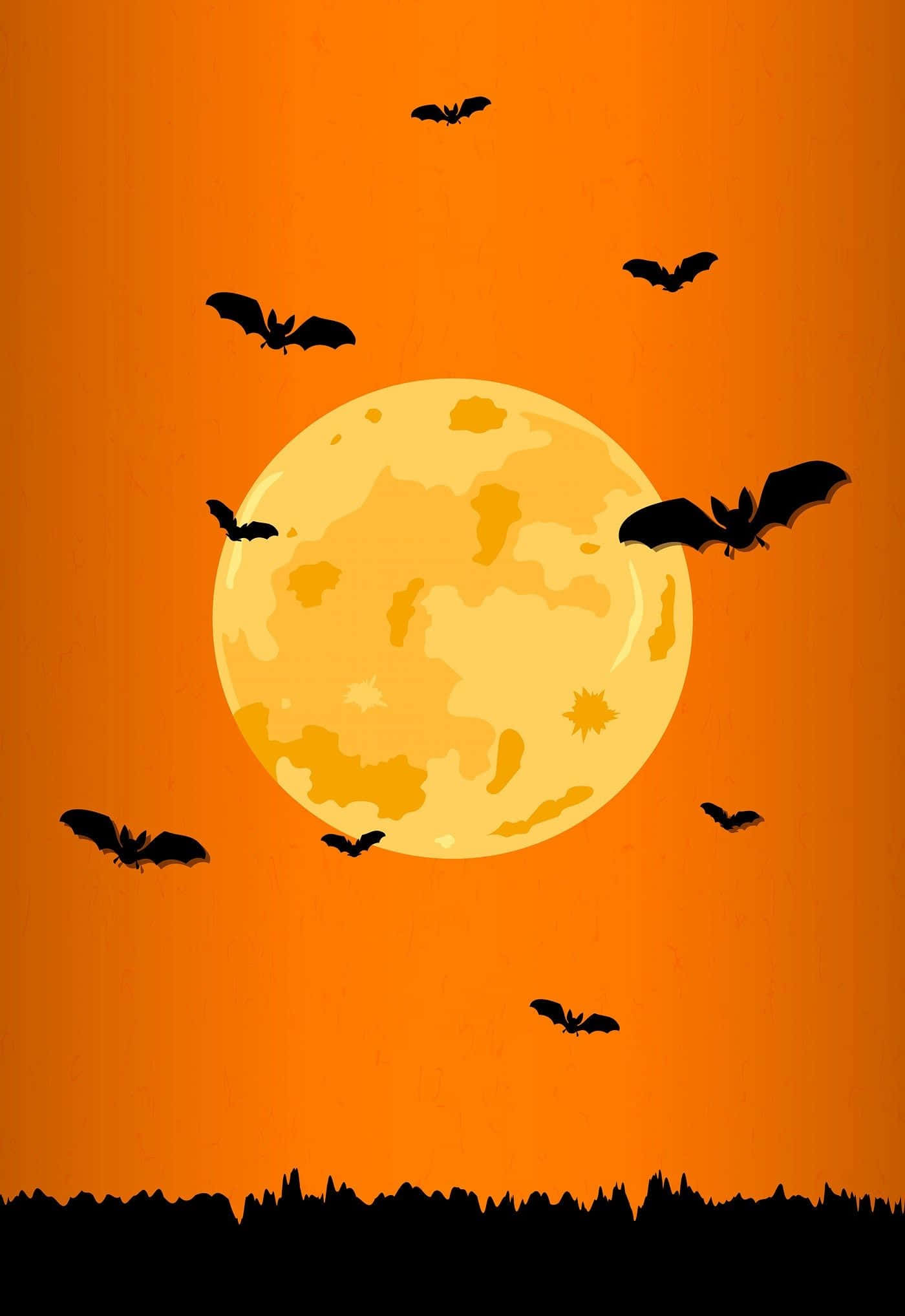 Orange Halloween, bats, full moon, Full HD Phone Wallpaper