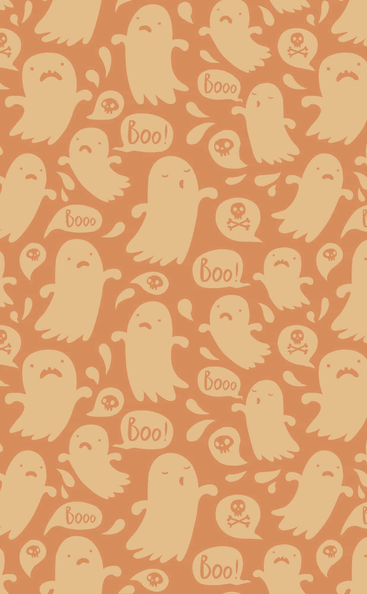 Orange Halloween, beige ghosts, boo speech bubbles, Full HD Phone Wallpaper