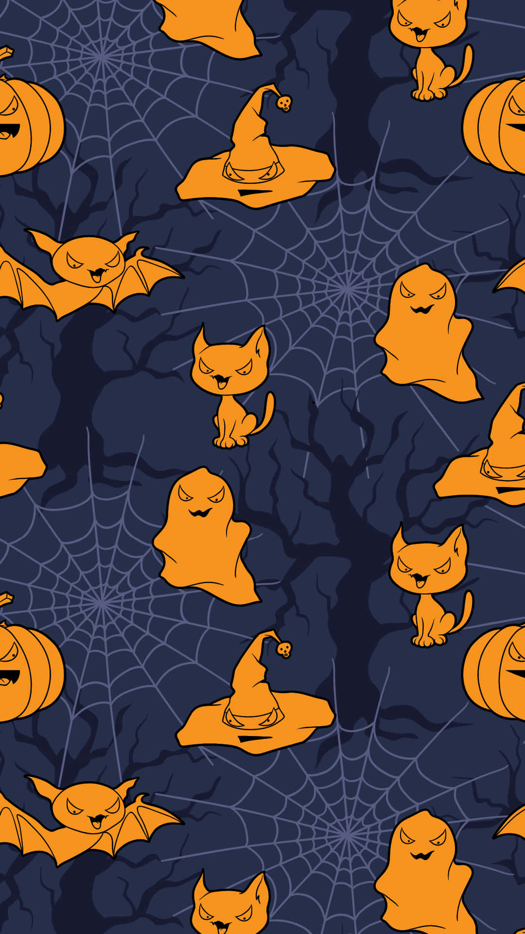 Orange Halloween, halloween pattern, cats, Full HD Phone Wallpaper