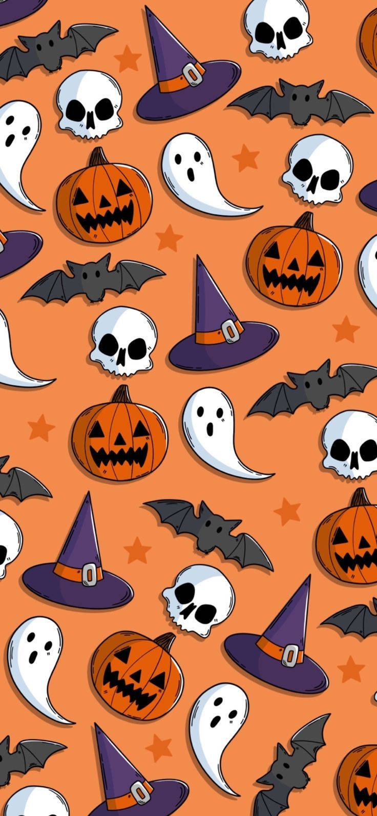Cute Halloween Phone Orange, orange, cartoon ghosts, HD Phone Wallpaper