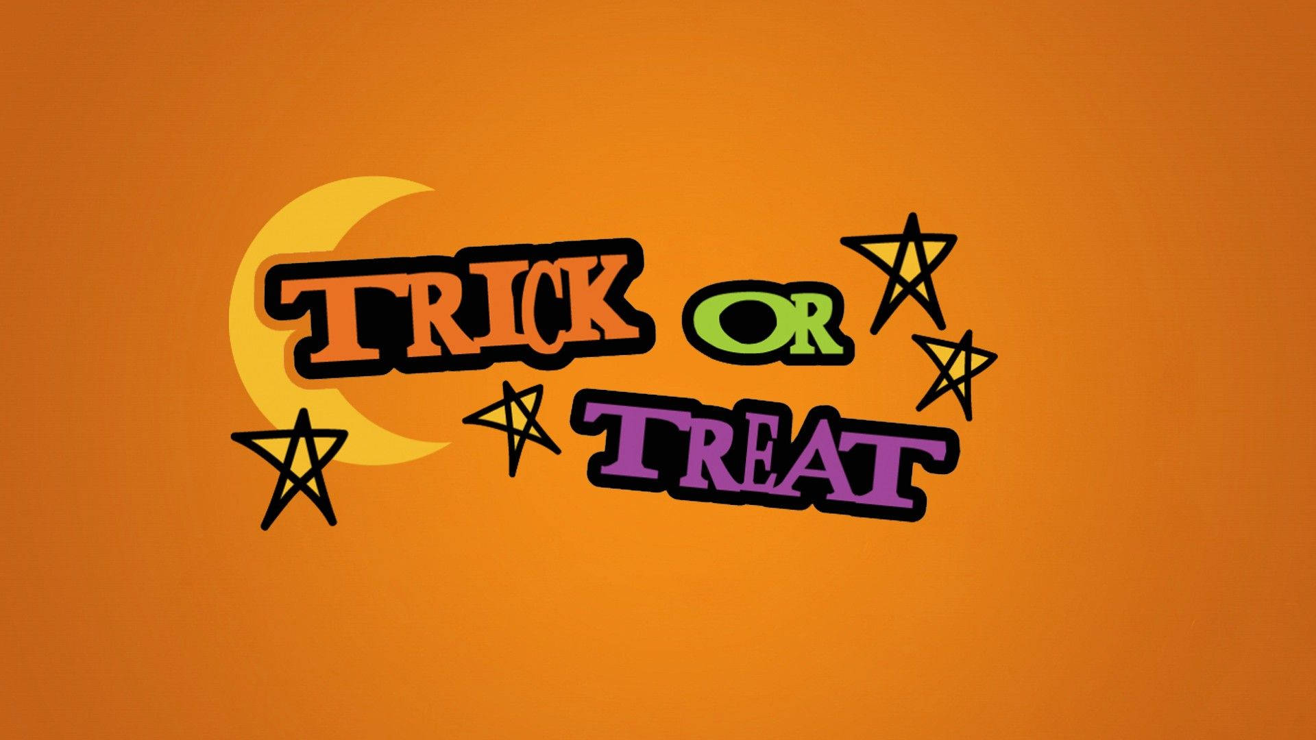 Trick or Treat, orange stars, crescent moon, Full HD Desktop Wallpaper