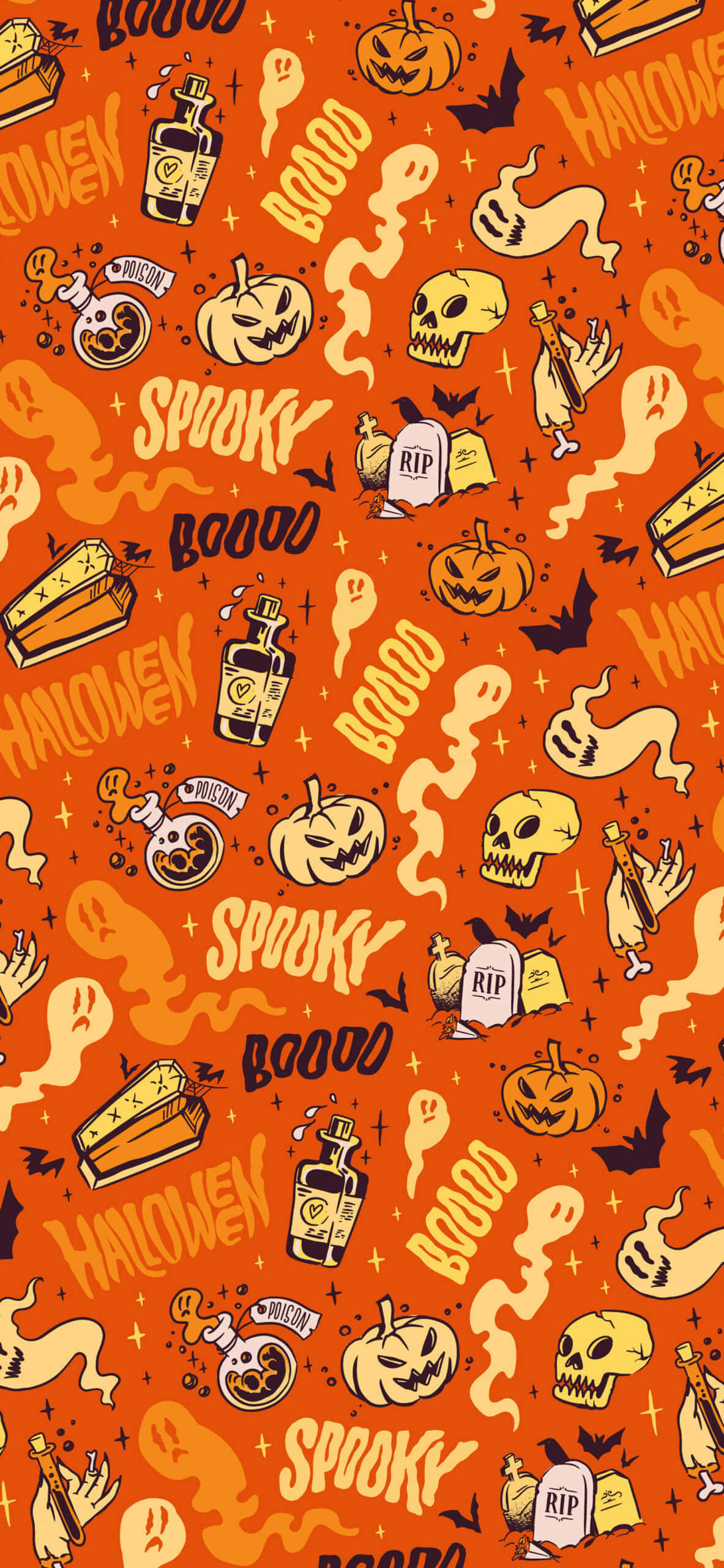 Orange Halloween, pumpkins, ghosts, 2K Phone Wallpaper