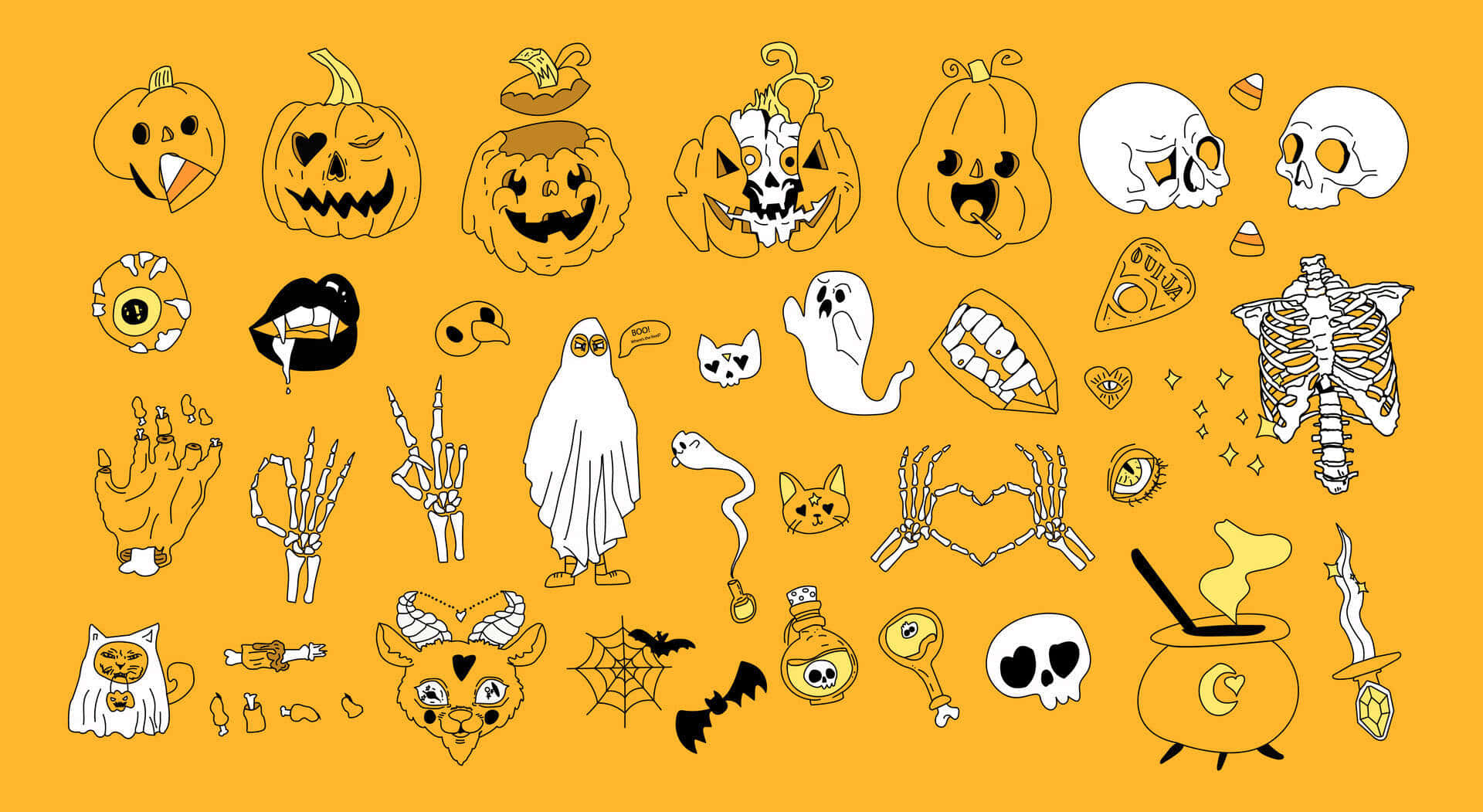 Halloween, orange background, pumpkins, Full HD Desktop Wallpaper