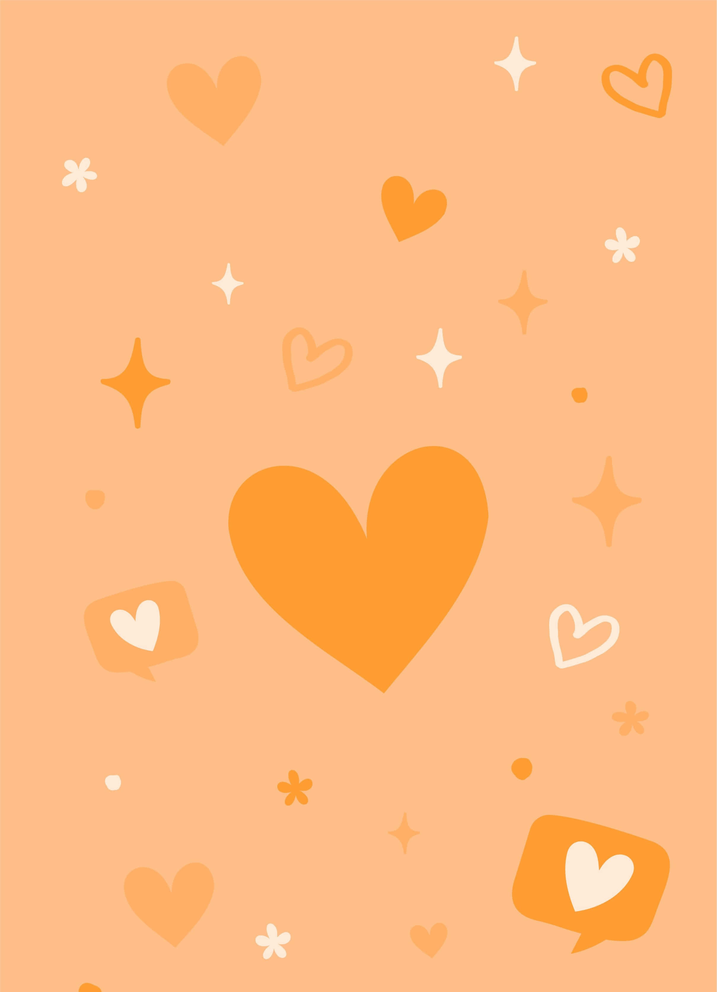 Orange Heart, peach background, orange hearts, 2K Phone Wallpaper