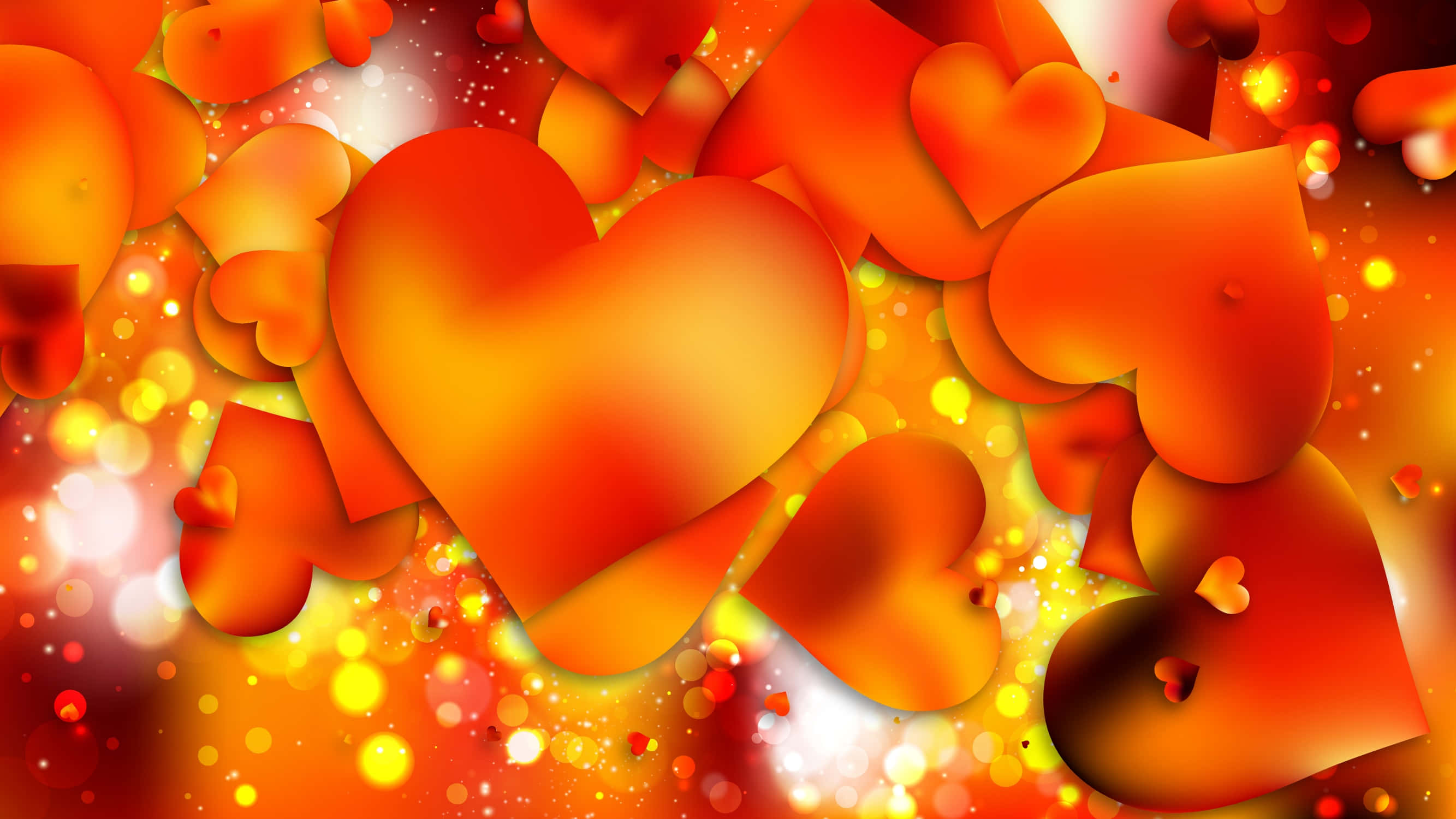Orange Heart, colorful background, vibrant glowing hearts, 2K Desktop Wallpaper