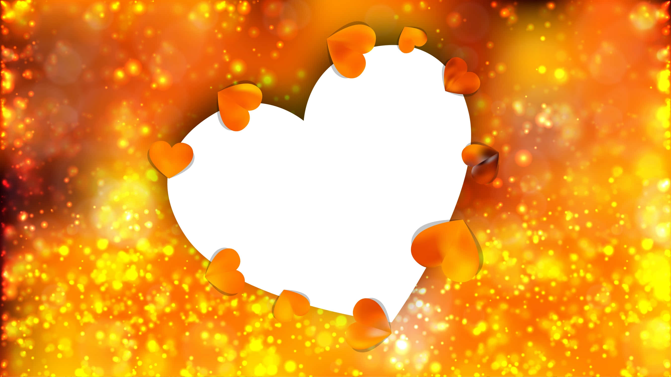 Orange Heart, glowing white heart frame, orange hearts, 2K Desktop Wallpaper