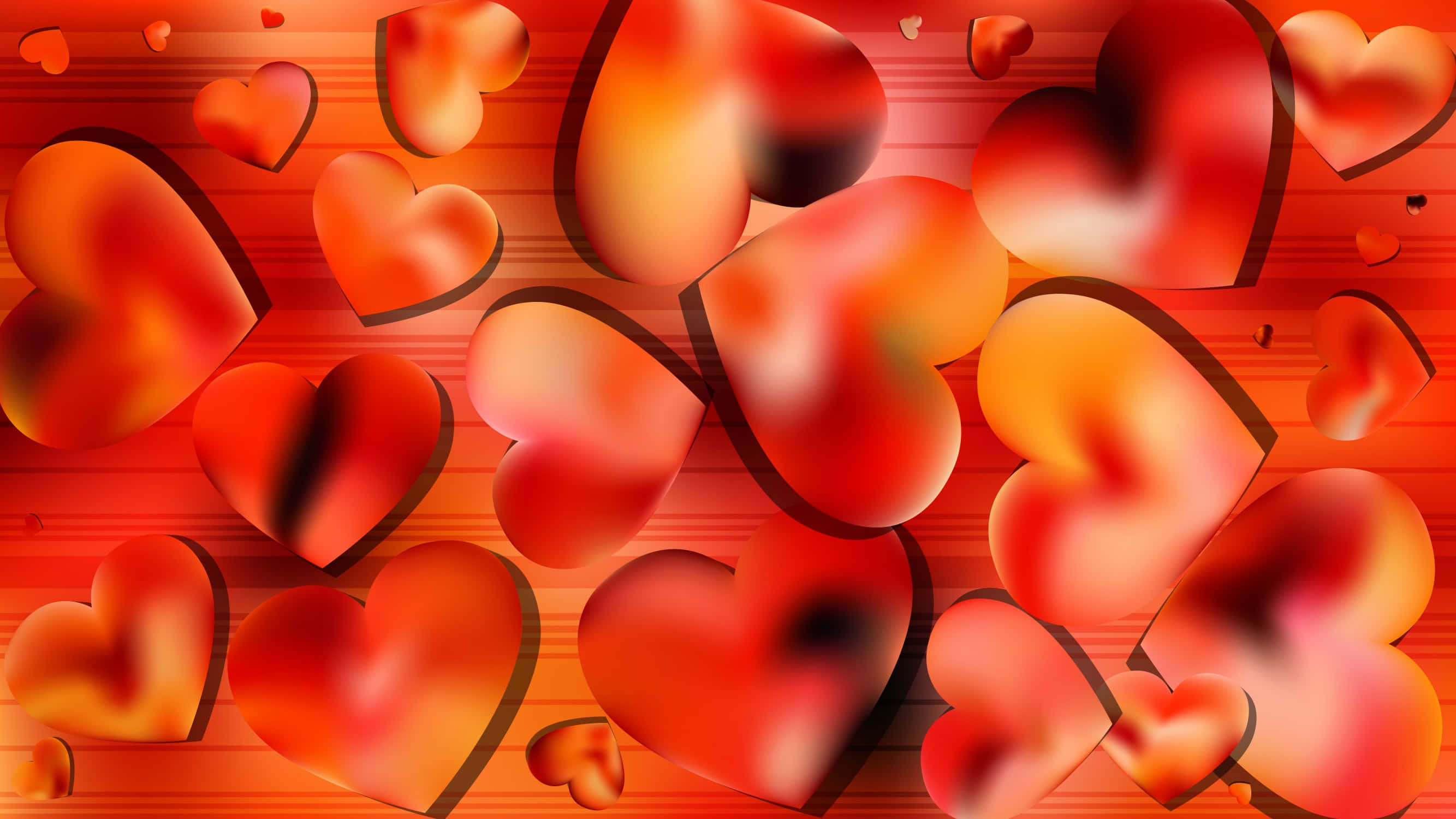 Orange Heart, warm gradient background, vibrant red and orange hearts, 2K Desktop Wallpaper