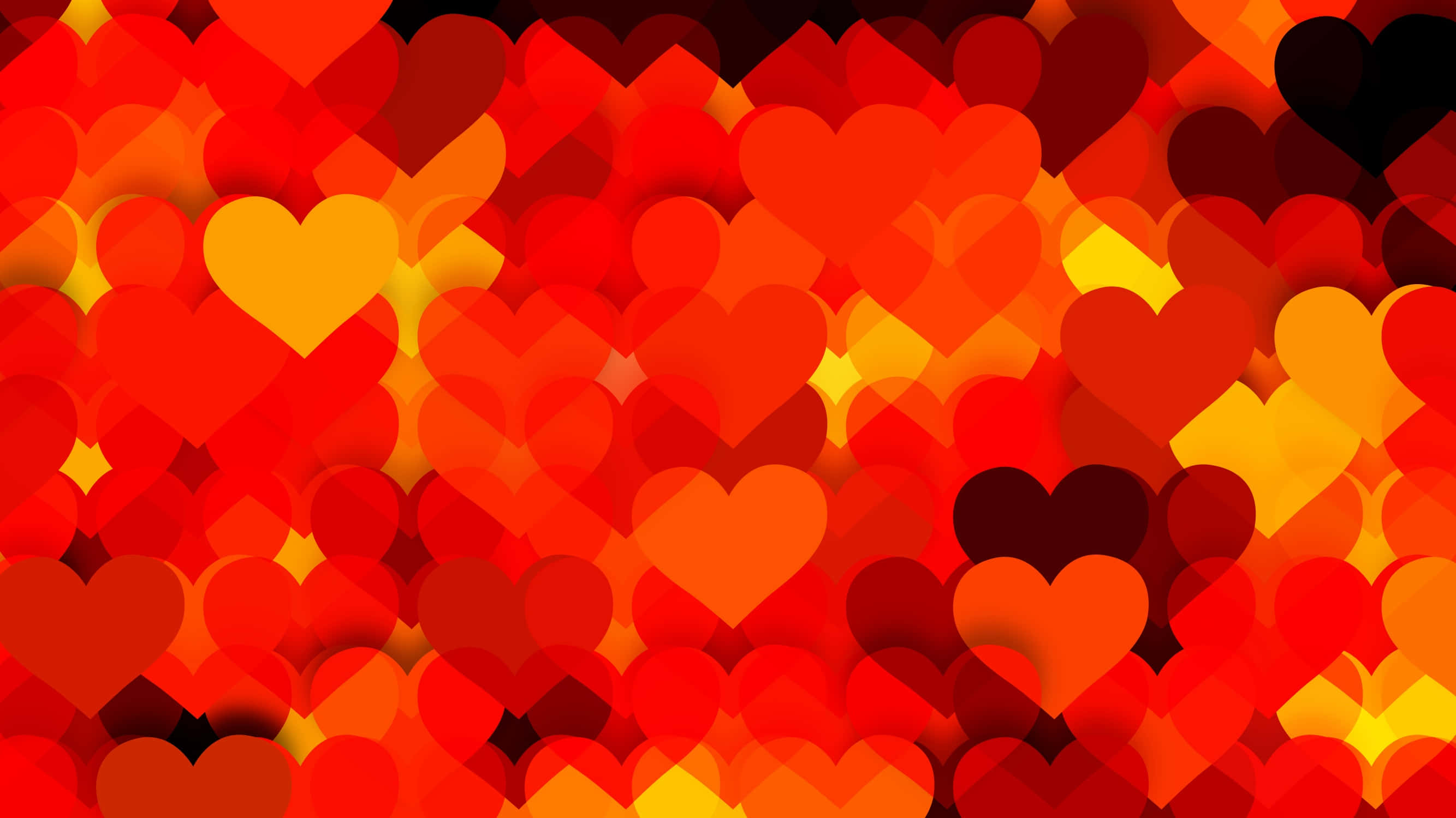 Orange Heart, vibrant digital pattern, overlapping hearts, 2K Desktop Wallpaper