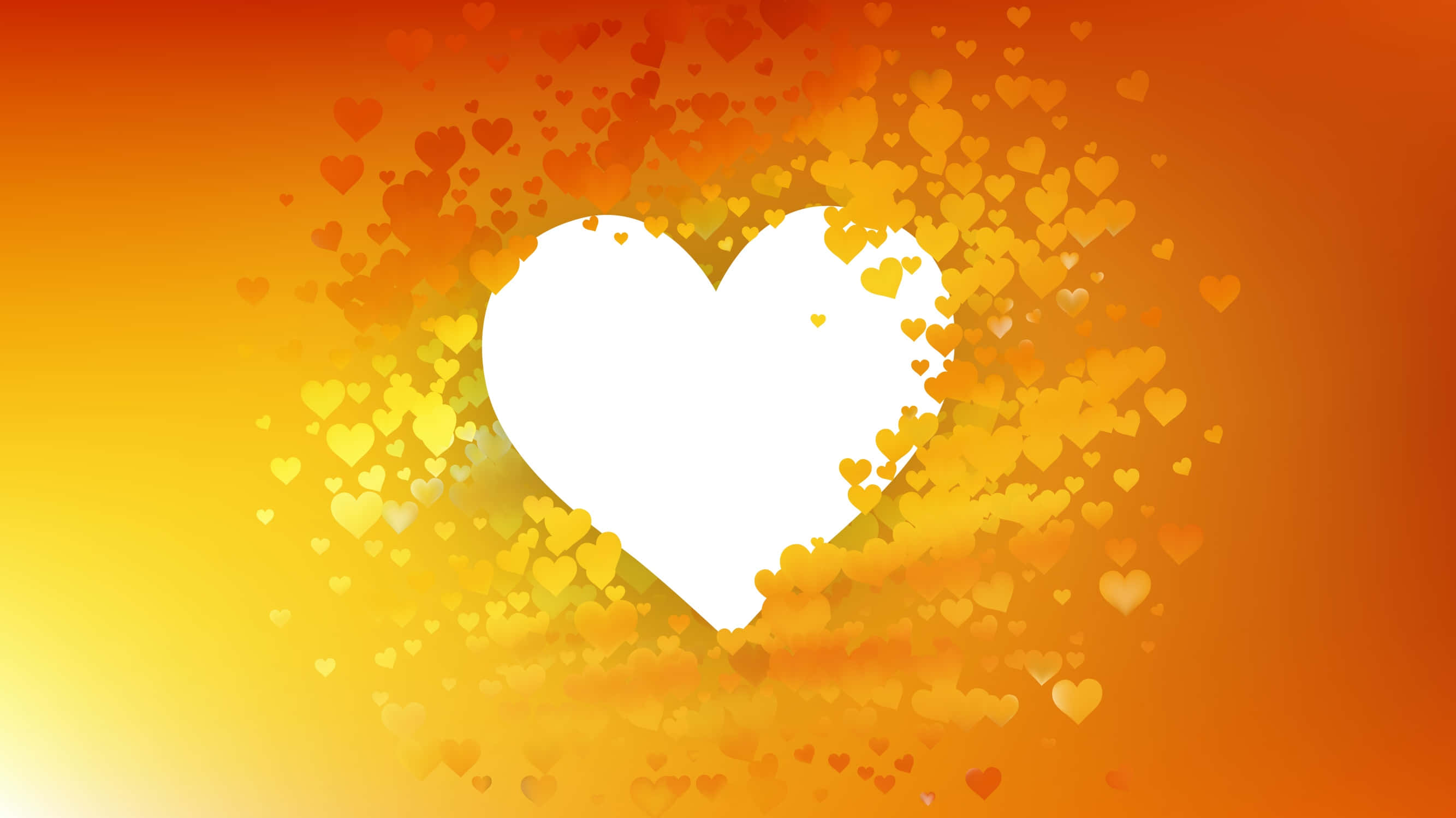 Orange Heart, glowing white heart, floating golden hearts, 2K Desktop Wallpaper