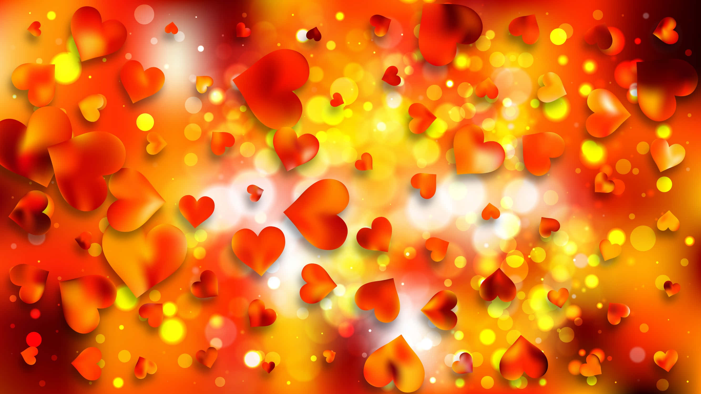 Orange Heart, vibrant orange, yellow hearts, 2K Desktop Wallpaper
