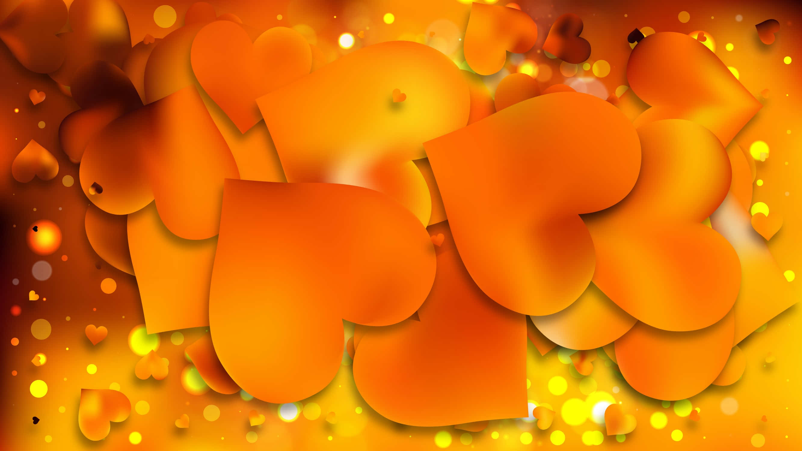 Orange Heart, vibrant orange, yellow hearts, 2K Desktop Wallpaper