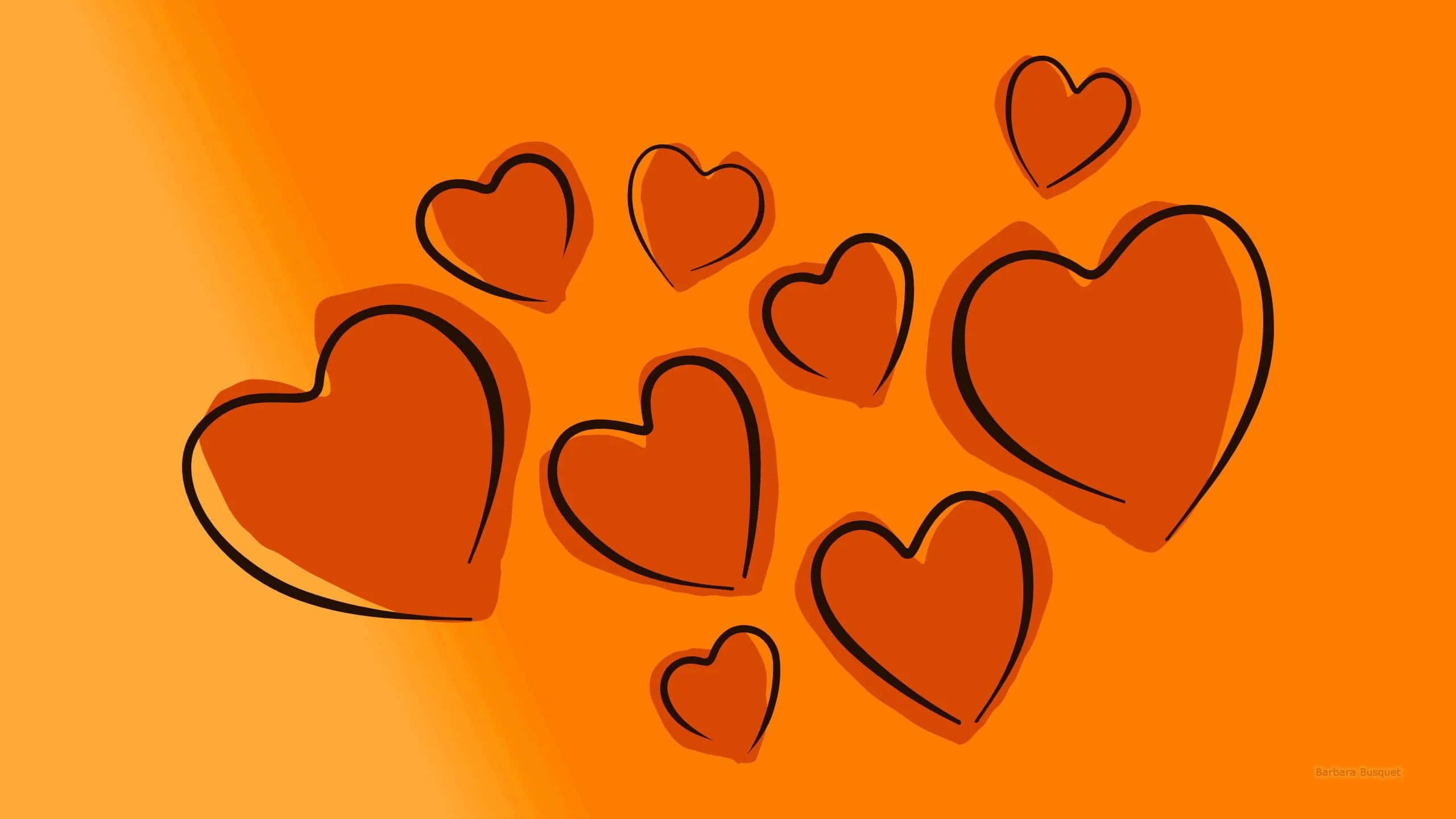 Orange Heart, vibrant orange, floating outlined hearts, 2K Desktop Wallpaper
