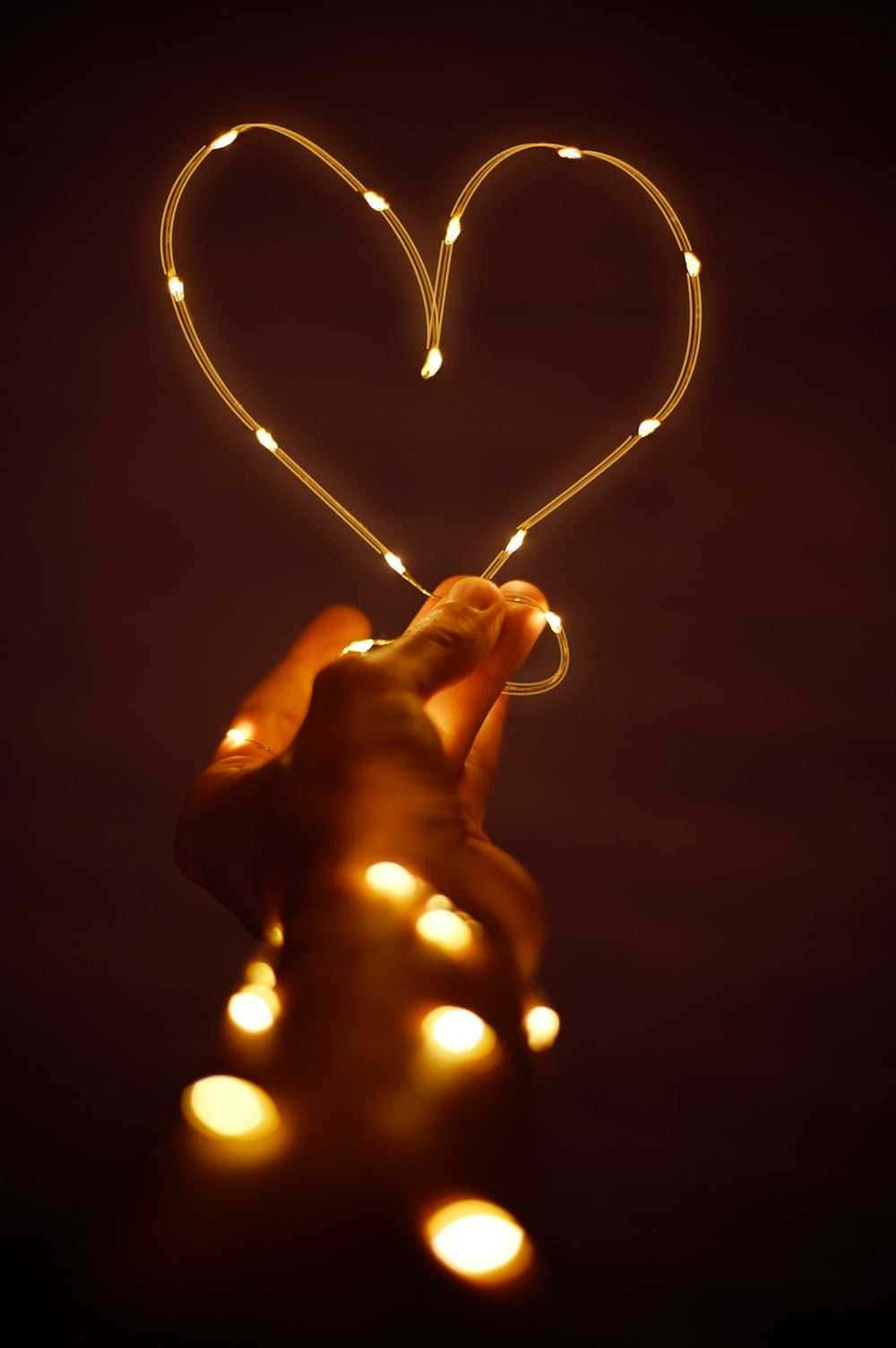 Orange Heart, fairy lights, heart, HD Phone Wallpaper