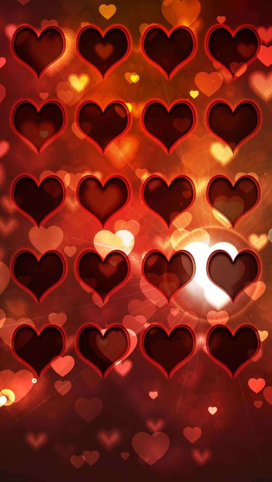Orange Heart, black background, glowing grid, HD Phone Wallpaper