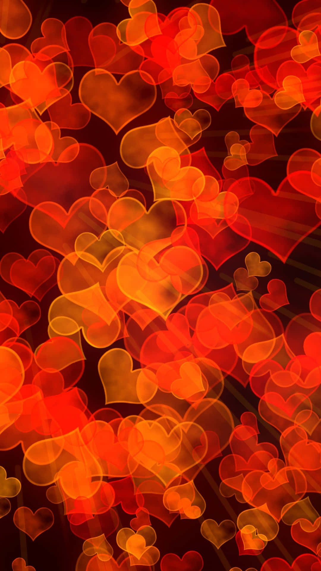 iPhone, vibrant orange, glowing red and orange hearts, Full HD Phone Wallpaper