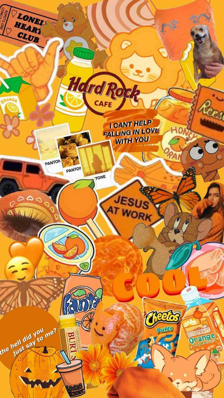 orange aesthetic phone, orange collage, stickers, HD Phone Wallpaper