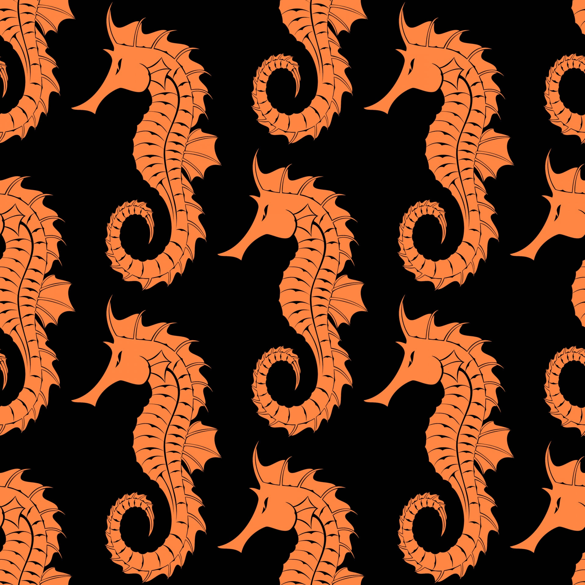 orange seahorses pattern, vibrant orange, detailed silhouette, Full HD Desktop Wallpaper