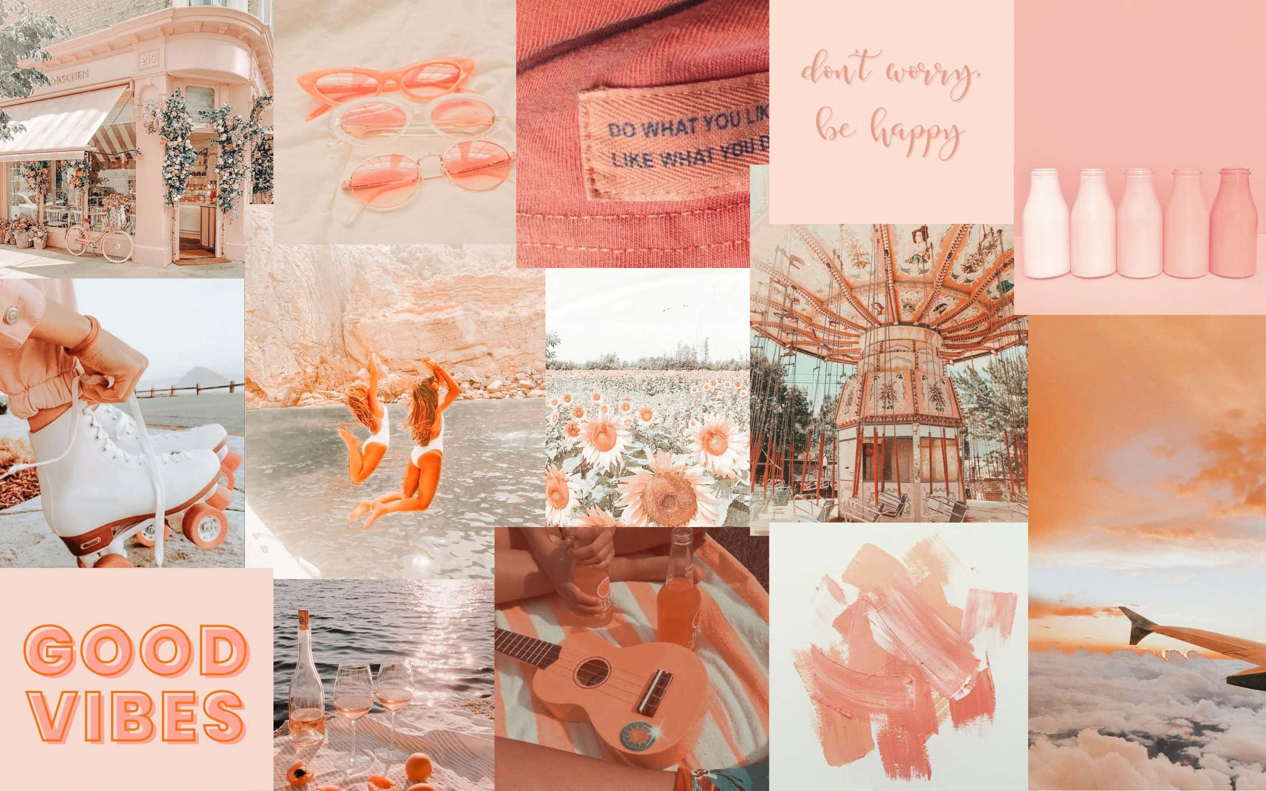orange peach aesthetic, pastel pink, roller skates, 2K Desktop Wallpaper