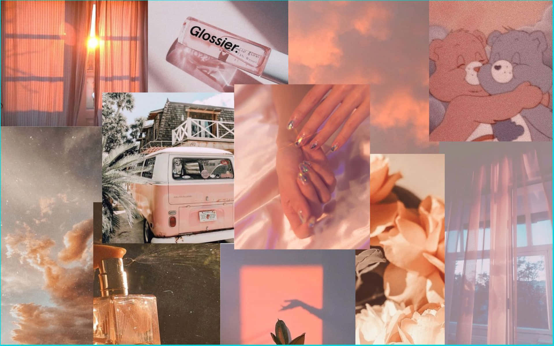 orange peach aesthetic, vintage van, Glossier product, Full HD Desktop Wallpaper