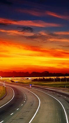 Orange Phone, Road, Sunset, SD Phone Wallpaper