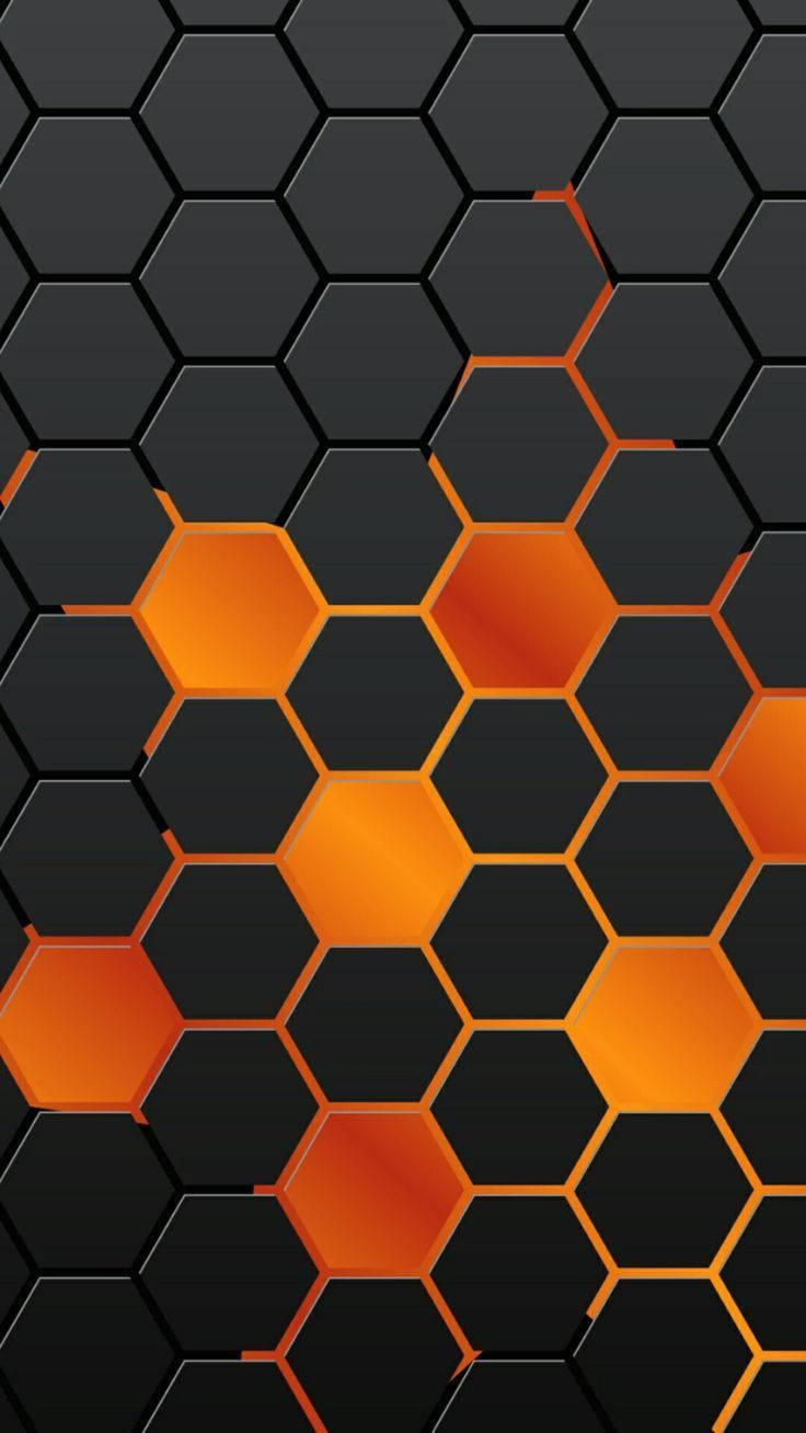 Dark Honeycomb, orange phone, black hexagons, HD Phone Wallpaper
