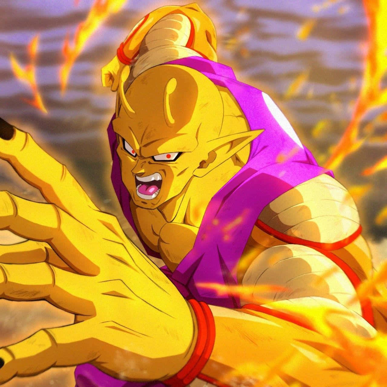 Orange Piccolo, golden-haired anime warrior, purple gi, SD Desktop Wallpaper
