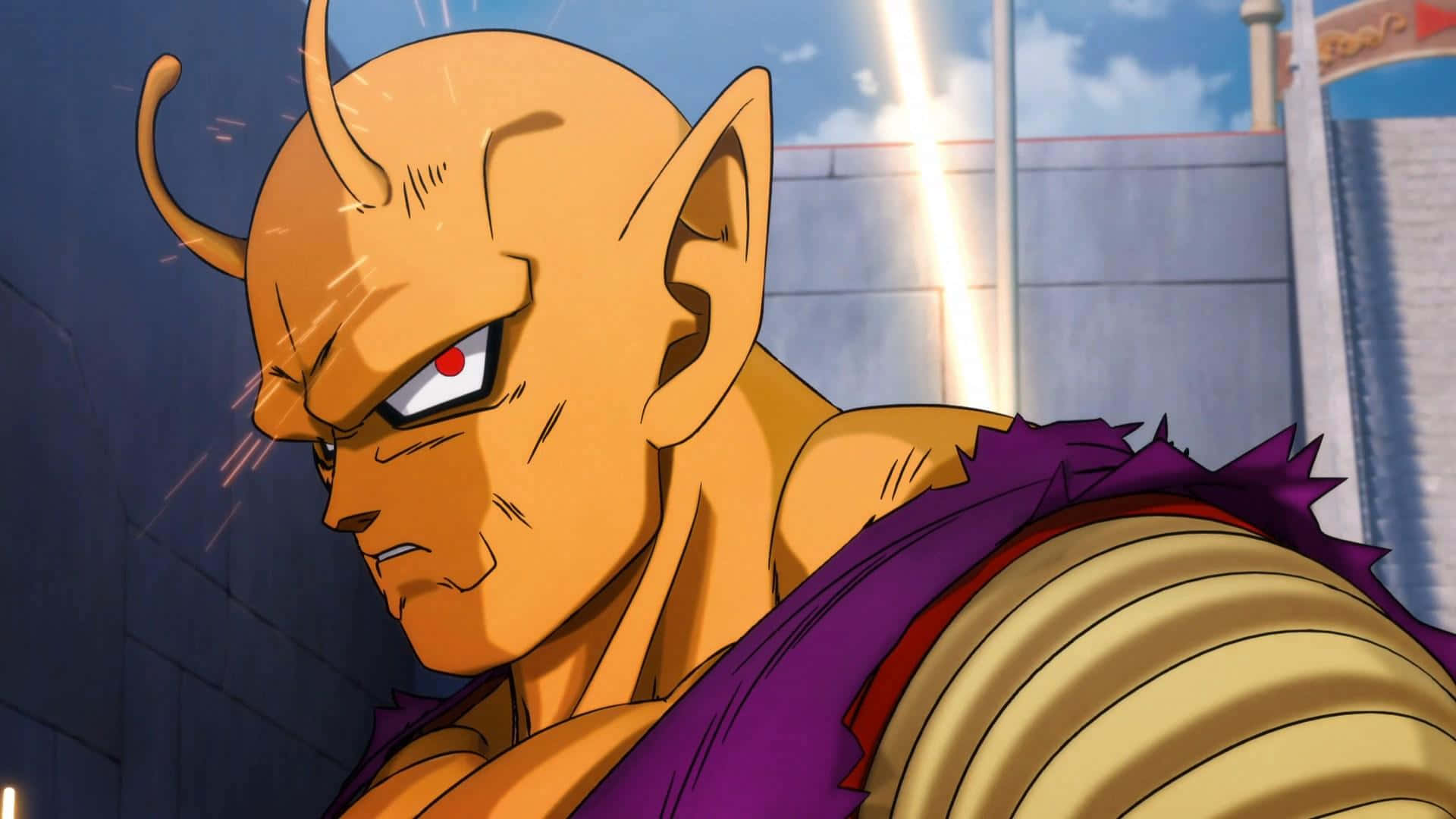 Orange Piccolo, fierce orange-skinned anime character, red eyes, Full HD Desktop Wallpaper