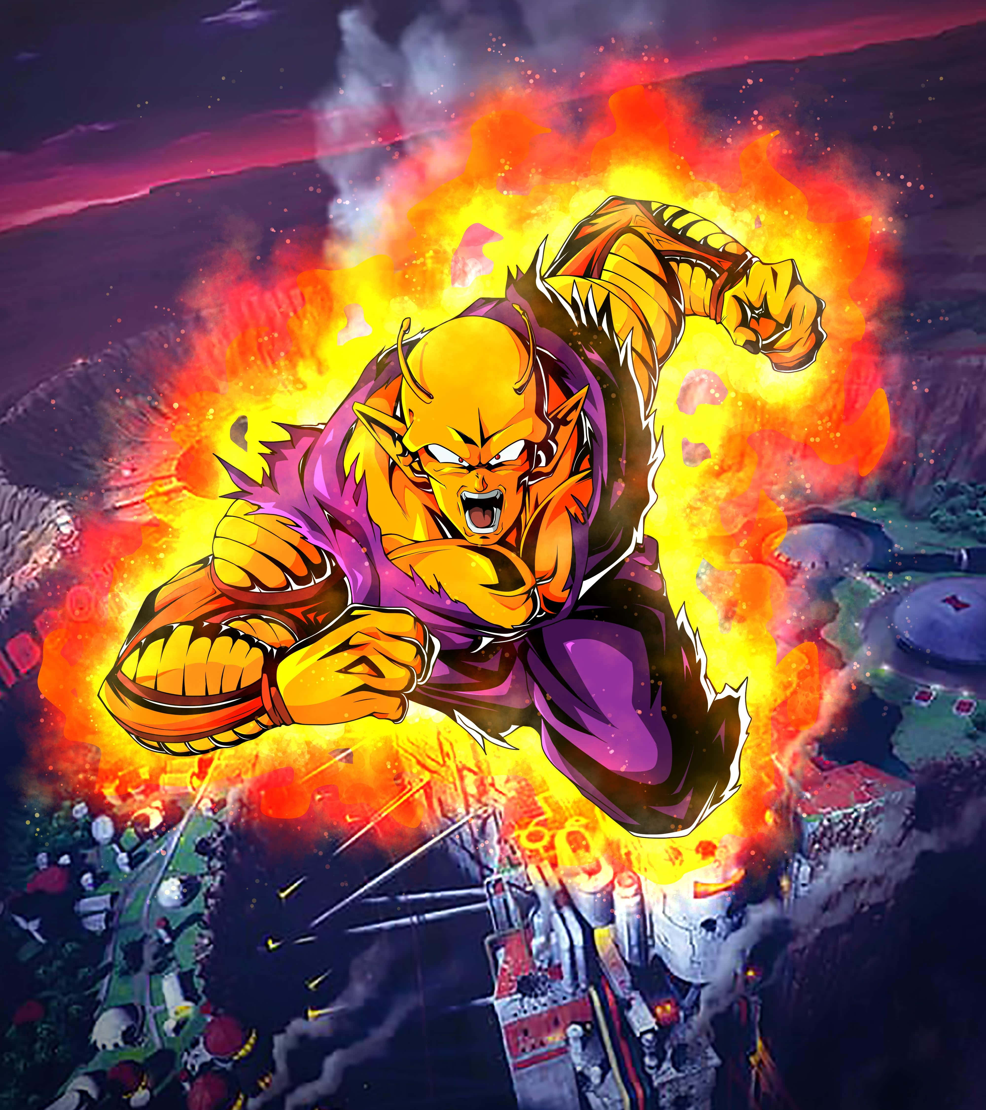 Orange Piccolo, fiery orange, purple armor, 4K Phone Wallpaper