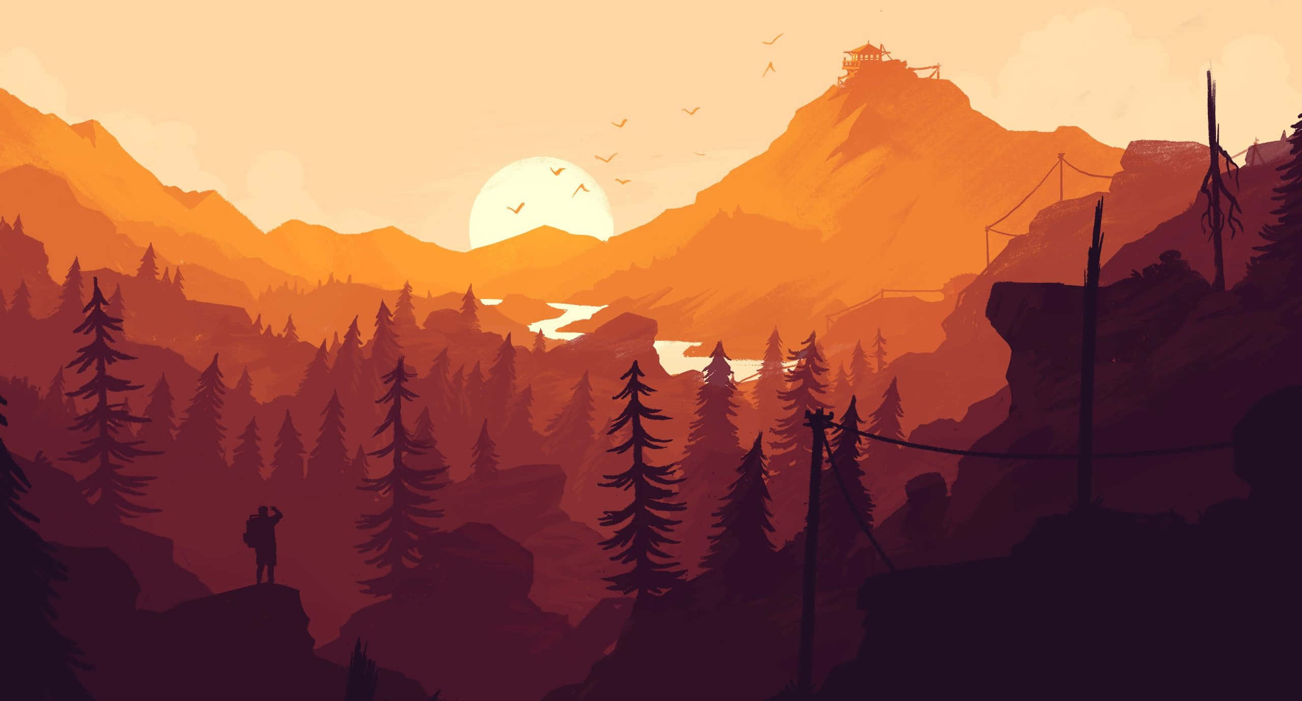 orange sunset, sunset, cliff, 2K Desktop Wallpaper