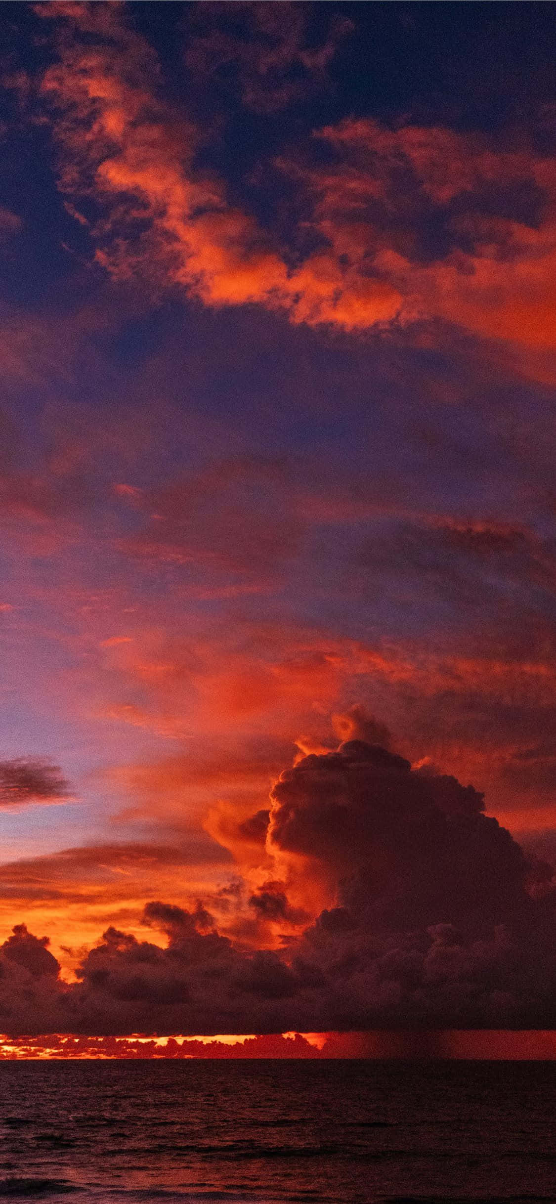 Orange Sunset, ocean, fiery orange, Full HD Phone Wallpaper