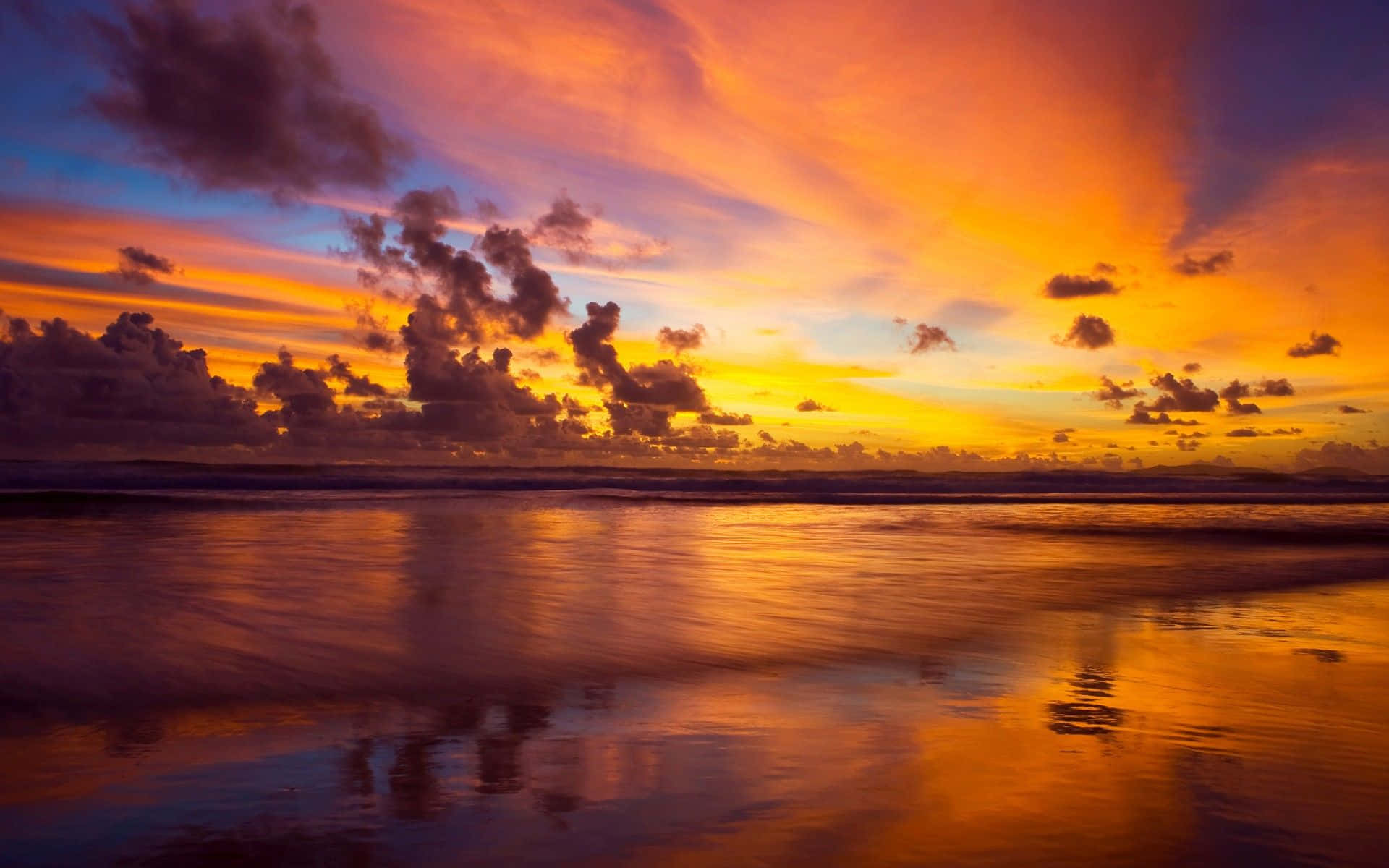 Orange Sunset, fiery orange, purple hues, Full HD Desktop Wallpaper