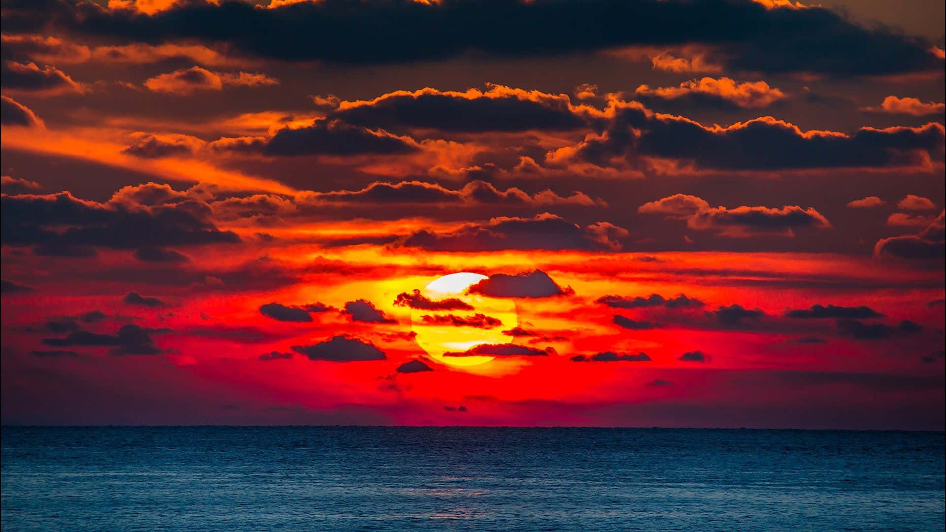 Orange Sunset, sunset, ocean, Full HD Desktop Wallpaper