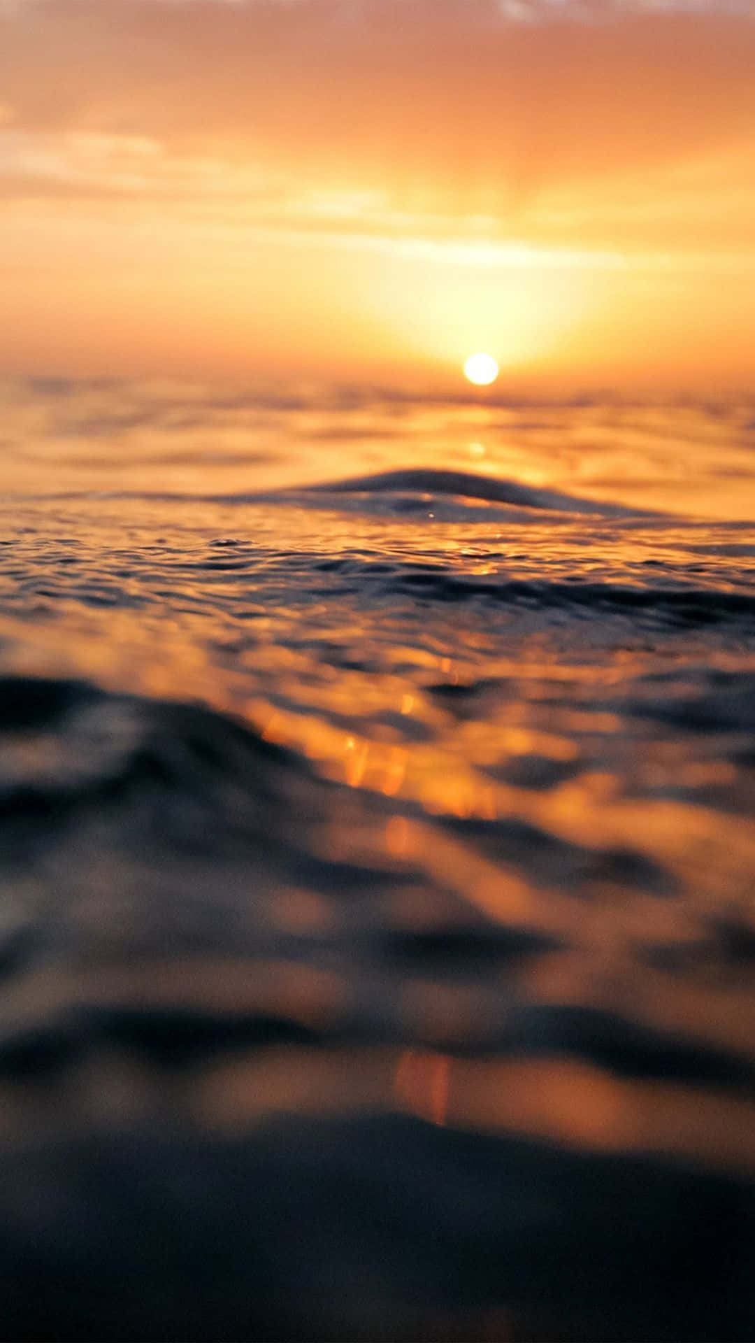 Orange Sunset, ocean, golden light, Full HD Phone Wallpaper